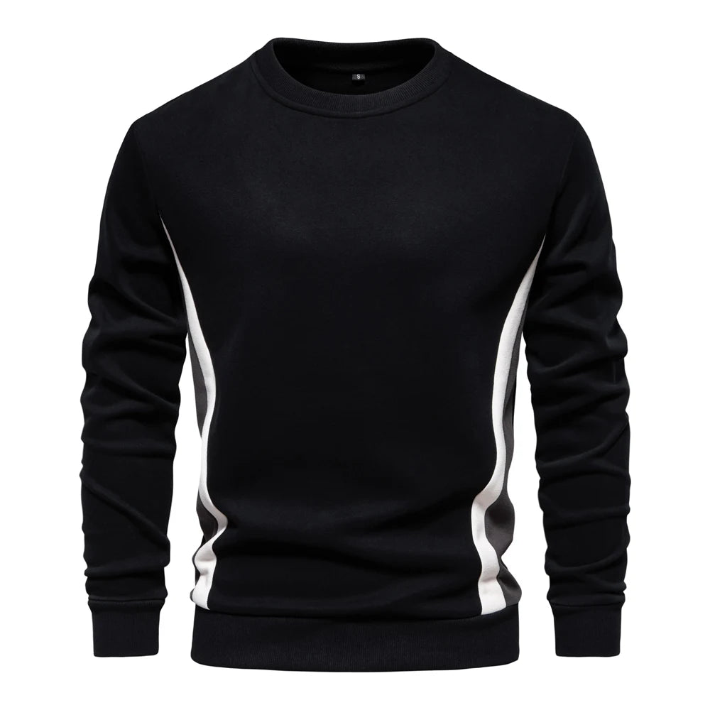 Black patchwork crew neck sweatshirt front view men – The Crew