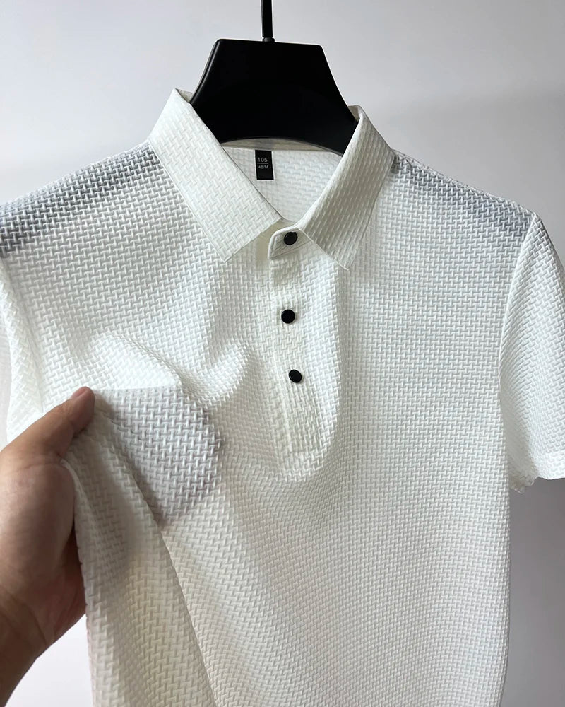 White solid polo shirt texture close-up – The Crew