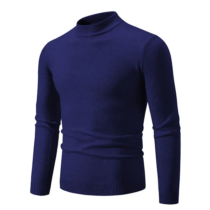 Navy Blue Men’s Cozy Mock Neck Sweater – The Crew