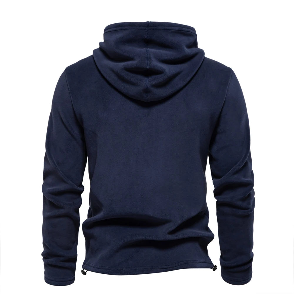 Navy blue fleece hoodie back view men – The Crew