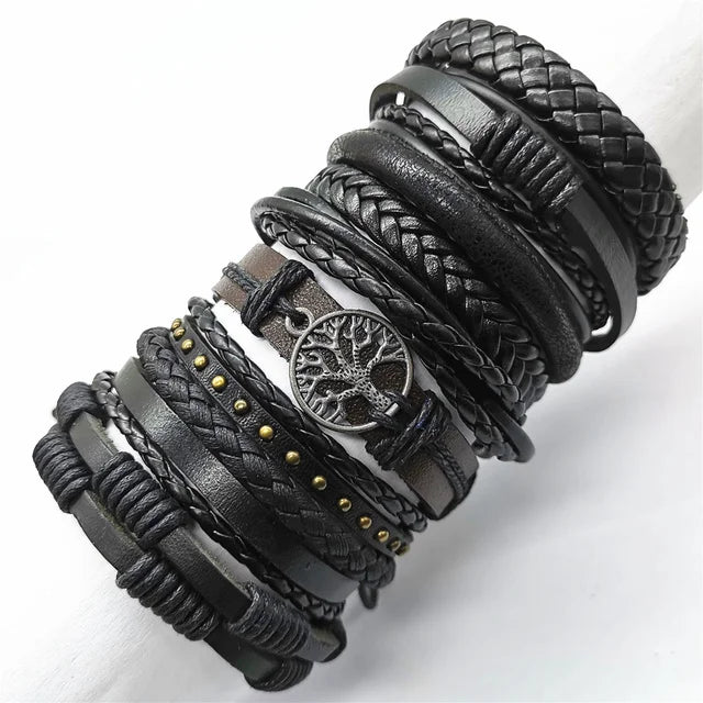 Black leather bracelet set – The Crew