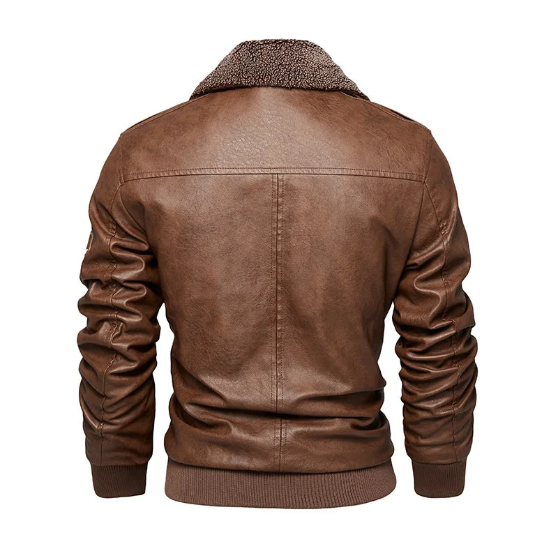Brown biker jacket lifestyle back – The Crew