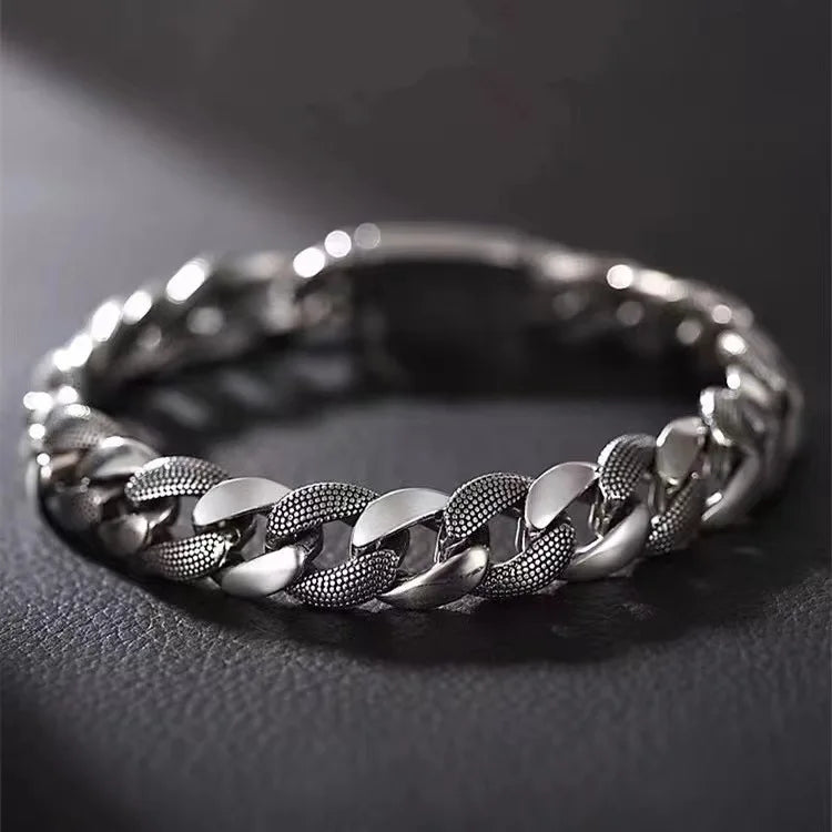 Unisex Retro Vanguard S925 Silver Wide Bracelet