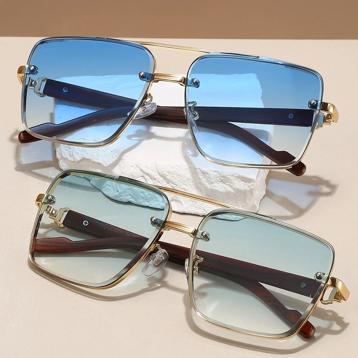 Women’s Retro Square Metal Double-Bridge Sunglasses