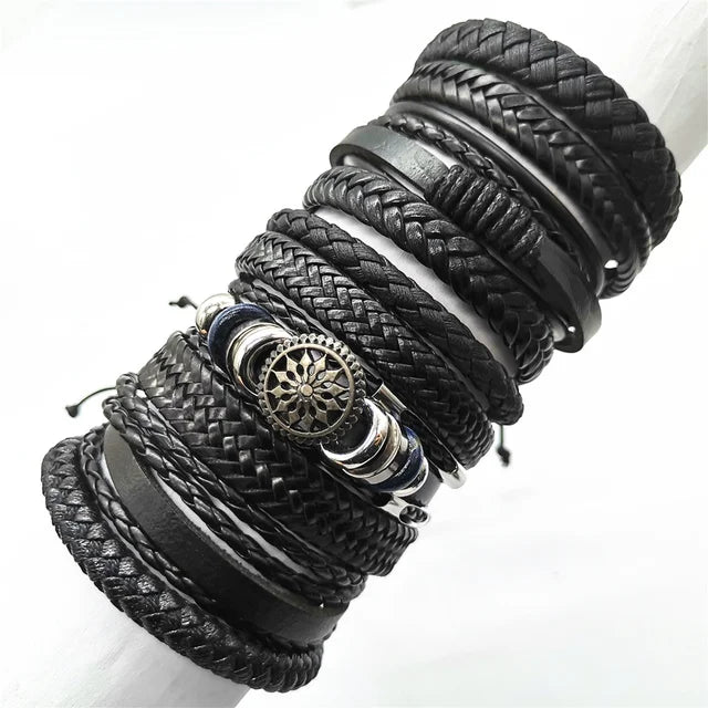 Set of 10 Leather Bracelets – Stylish & Versatile – The Crew