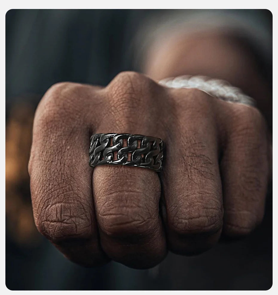 Men's Obsidian Cuban Double Link Ring