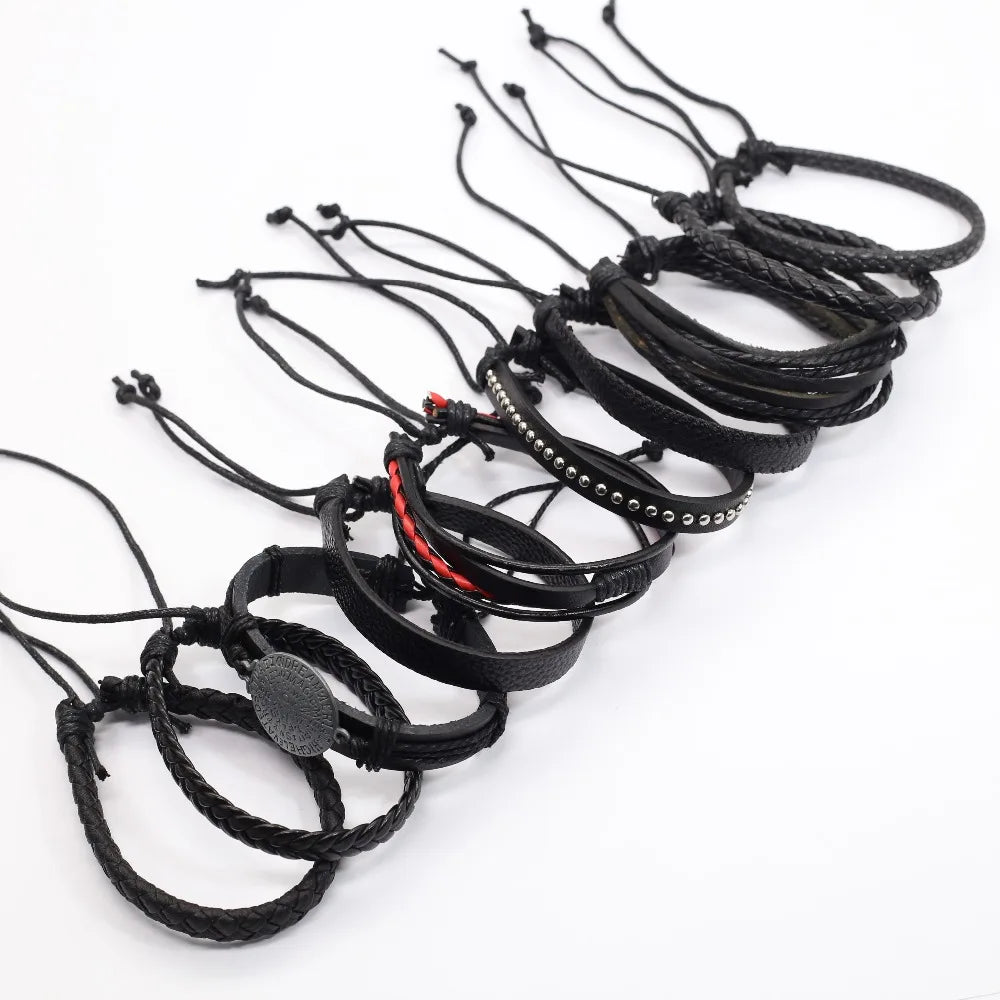 Black leather bracelet with charm detail – The Crew