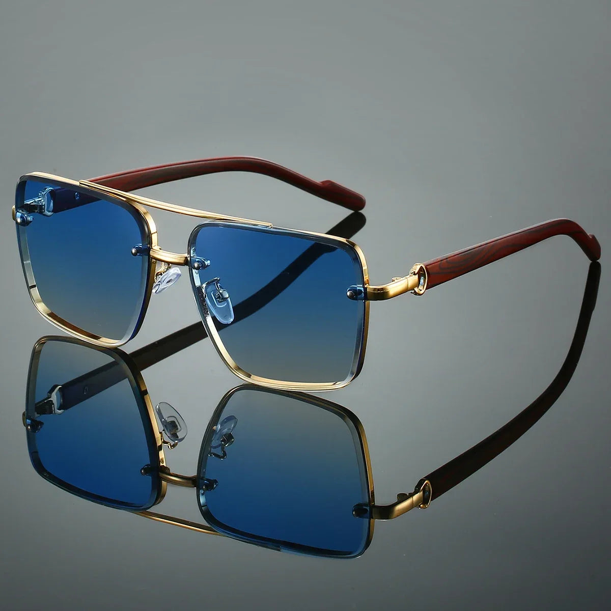 Women’s Retro Square Metal Double-Bridge Sunglasses