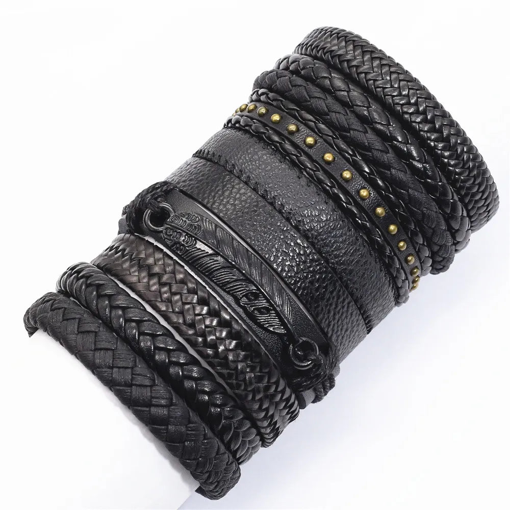 Set of 10 Leather Bracelets – Stylish & Versatile – The Crew