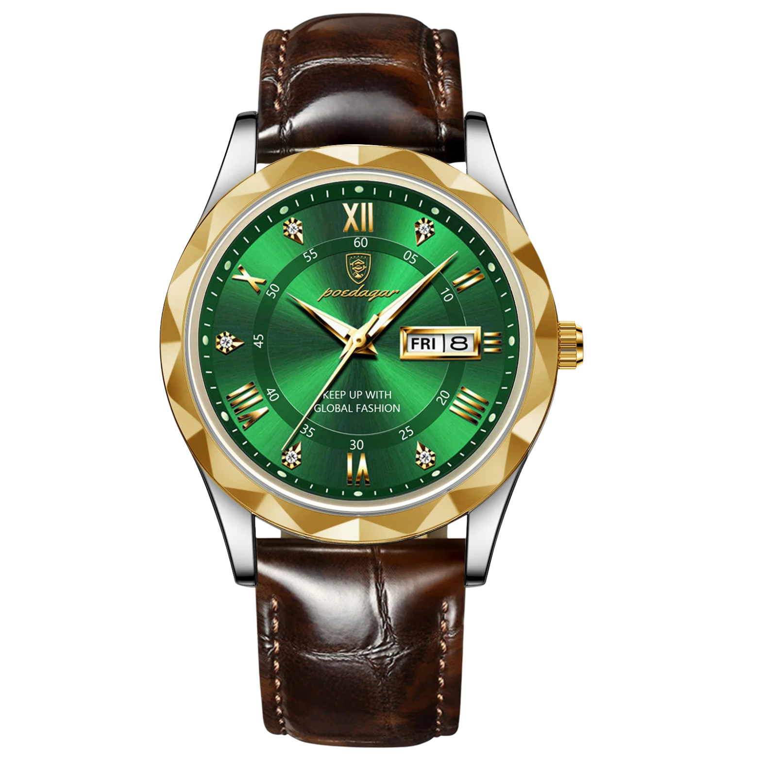 POEDAGAR 615 Luxury Executive Watch Green Dial Leather – The Crew