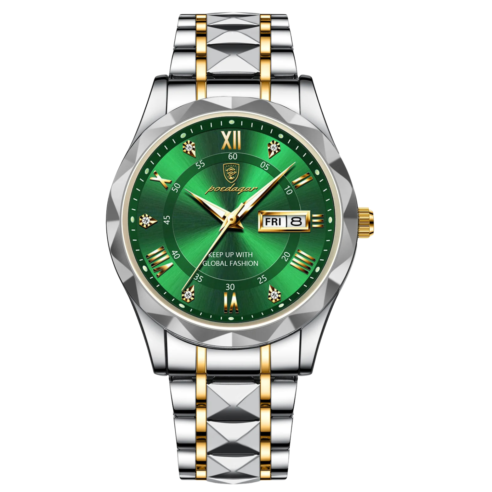 POEDAGAR 615 Luxury Executive Watch Green Dial Two Tone – The Crew