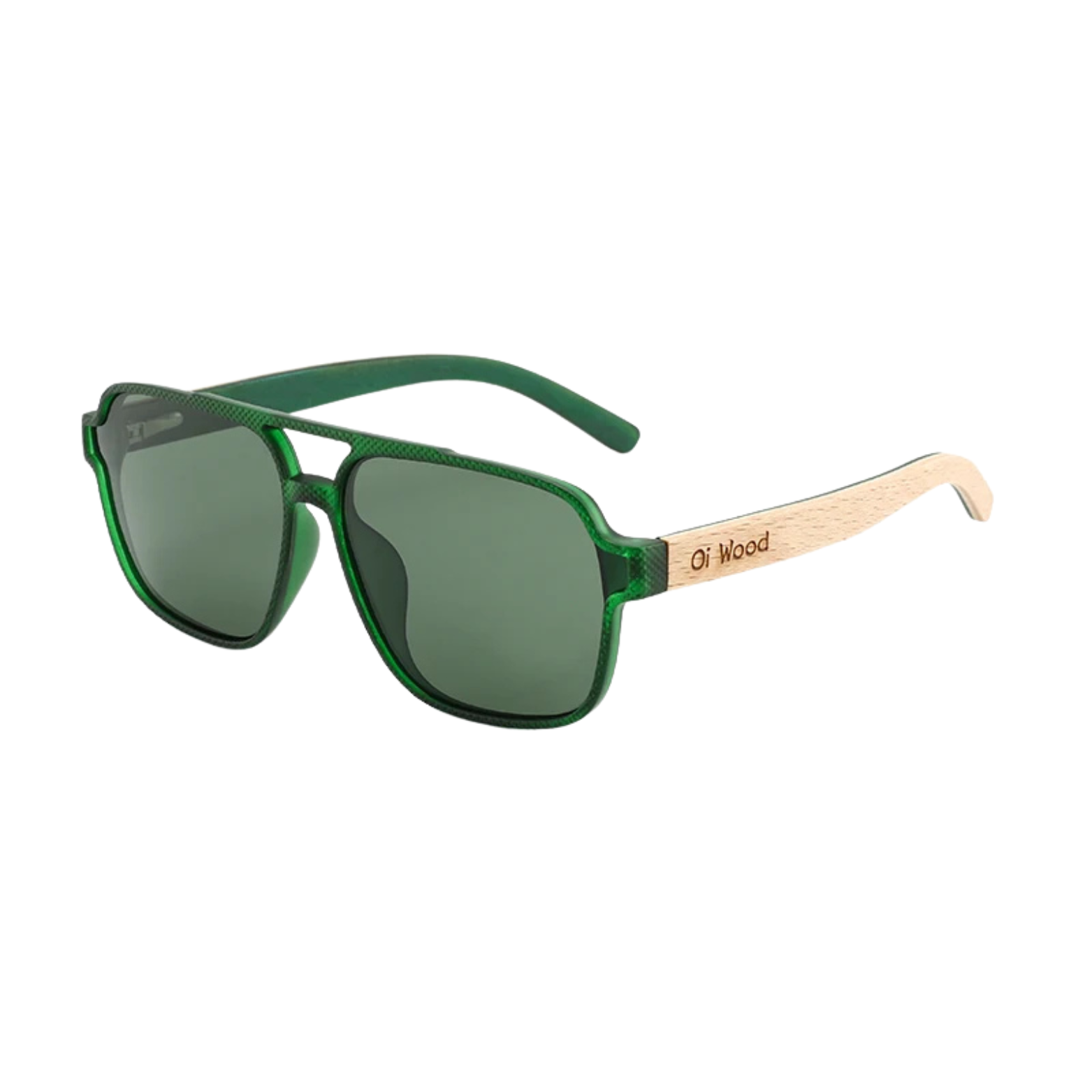 Square wood sunglasses green mirror lens – The Crew