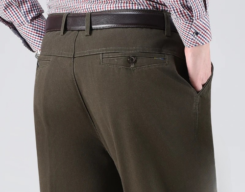 Khaki pants warm lining back view – The Crew