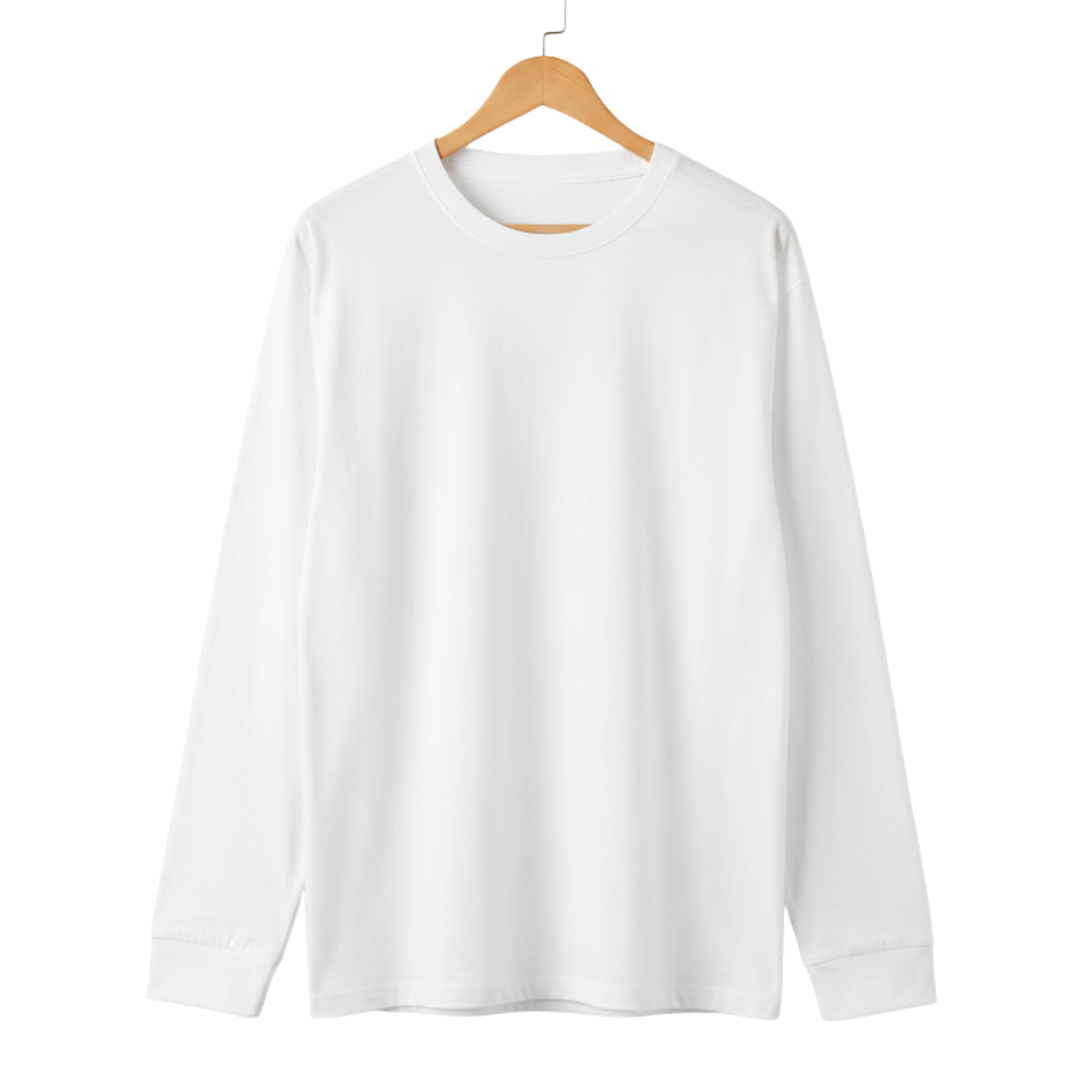 Men’s Premium Cotton Long Sleeve Tee White Front View – The Crew