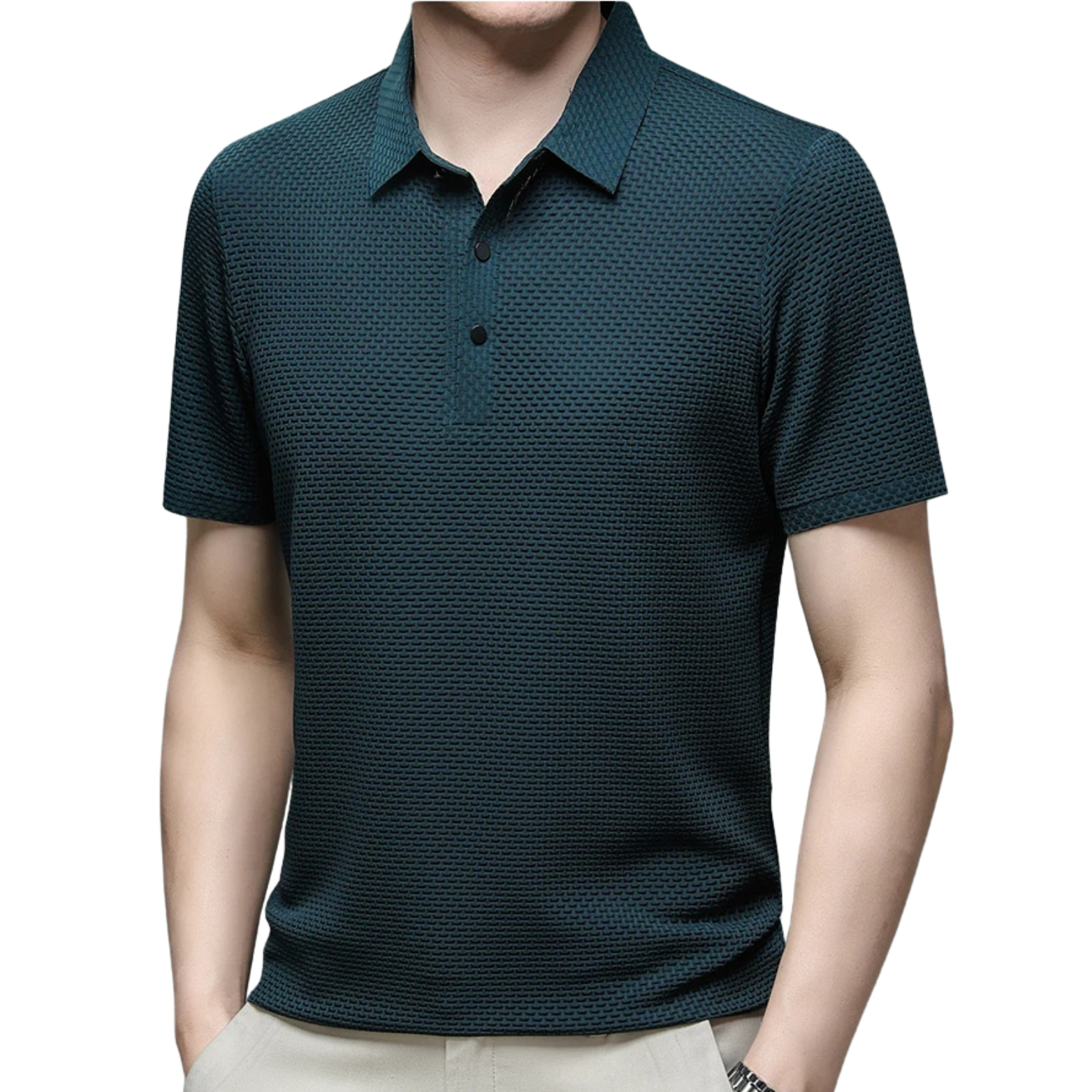 Men wearing dark green polo shirt casual – The Crew