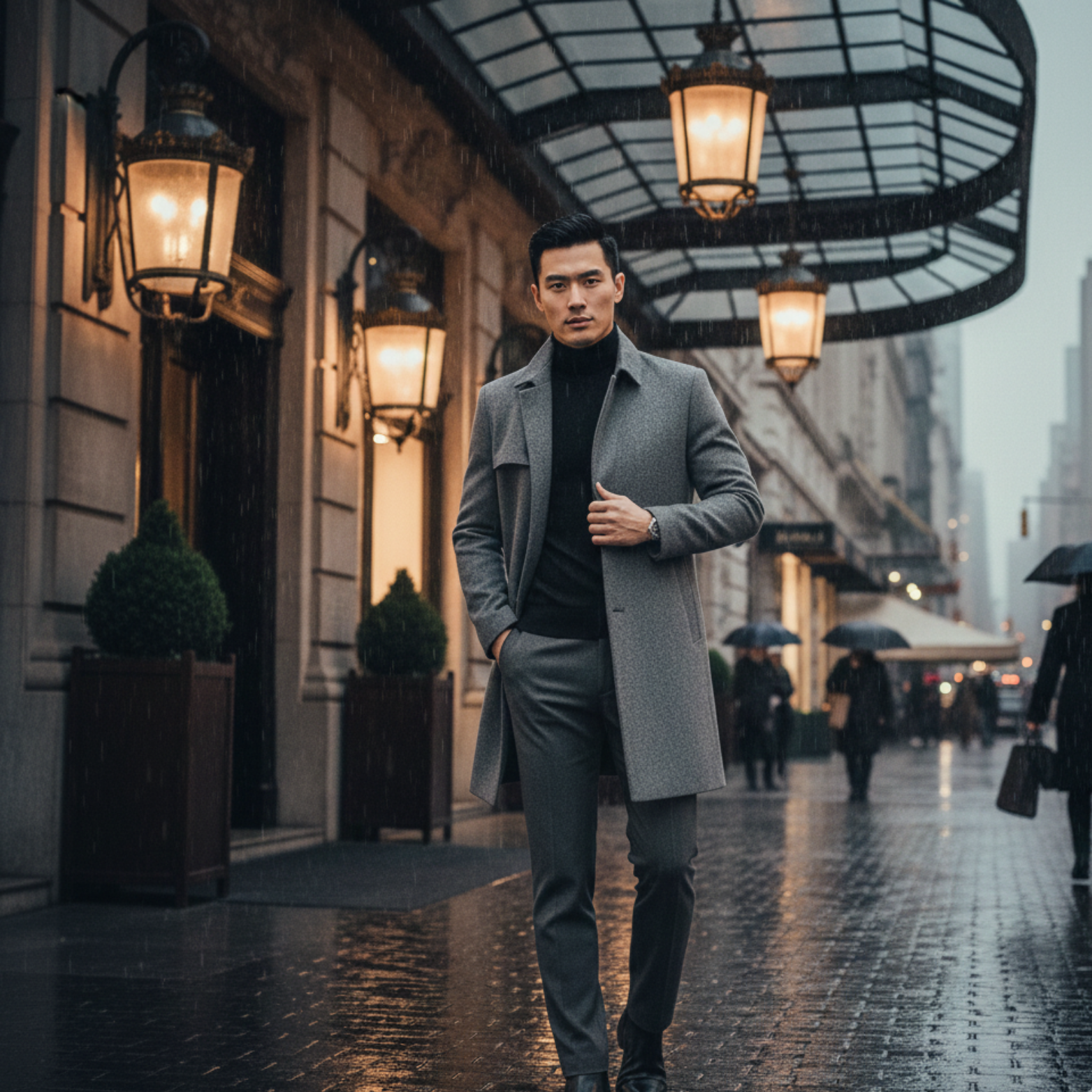 Men wool trench coat lifestyle walking outfit – The Crew