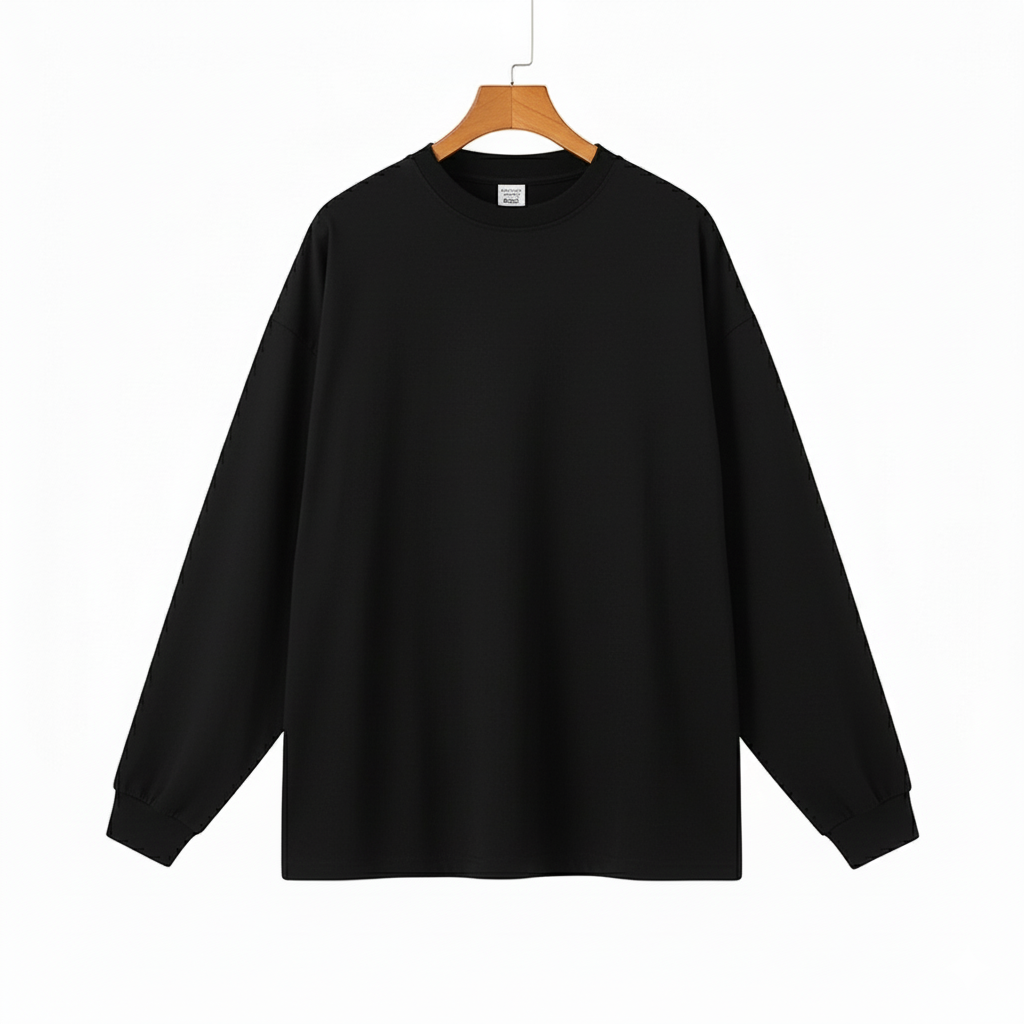 Men’s Black Premium Cotton Long Sleeve Tee – The Crew