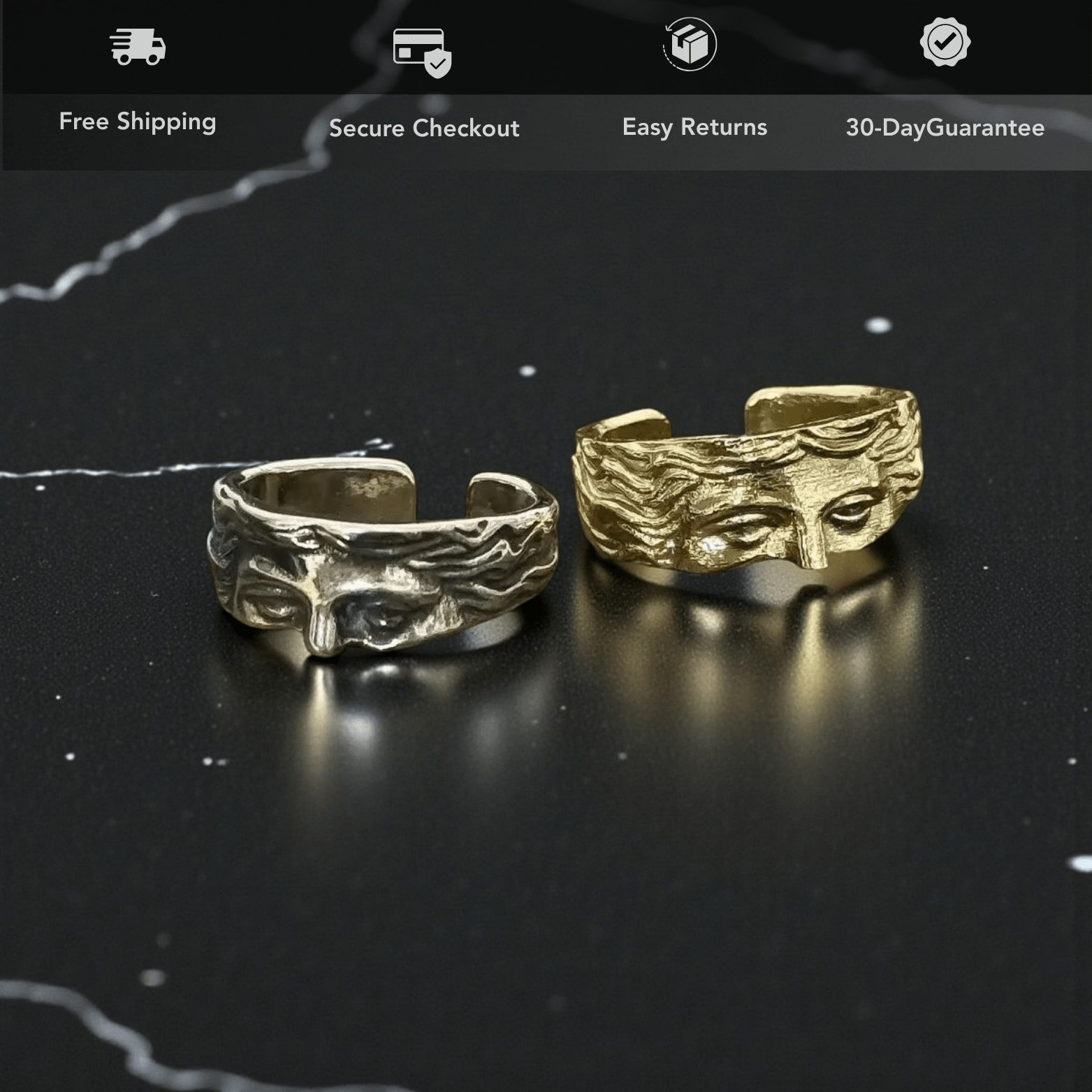 Men’s Venus Mask Adjustable Vintage Carved Ring - The Crew