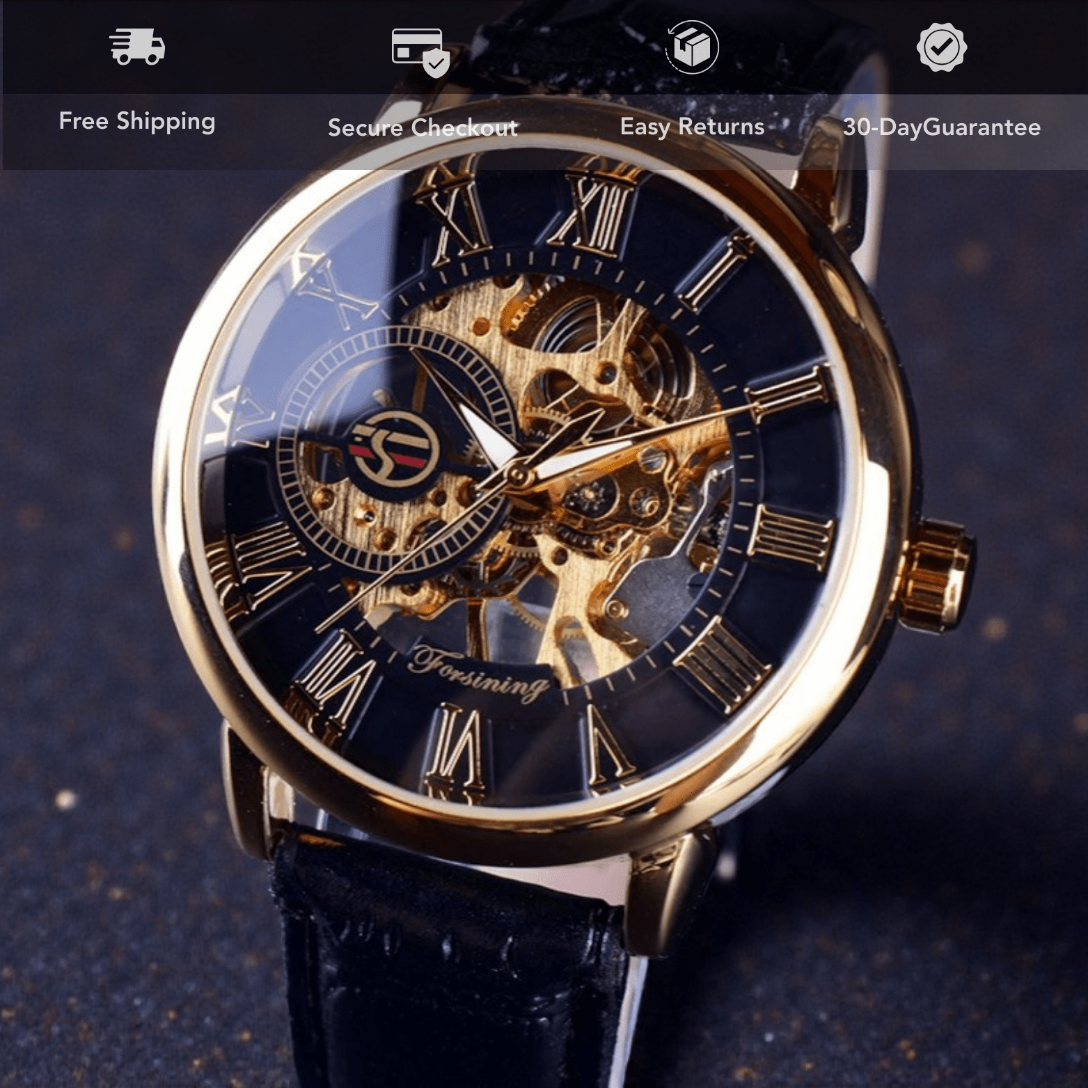 FORSINING Black Gold Skeleton Watch for Men - The Crew
