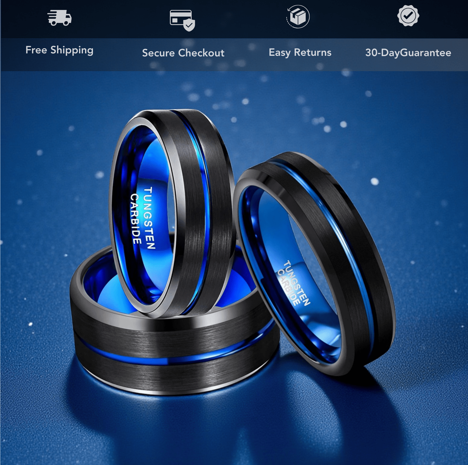 Men’s Blue Line Tungsten Carbide Wedding Ring Black - The Crew