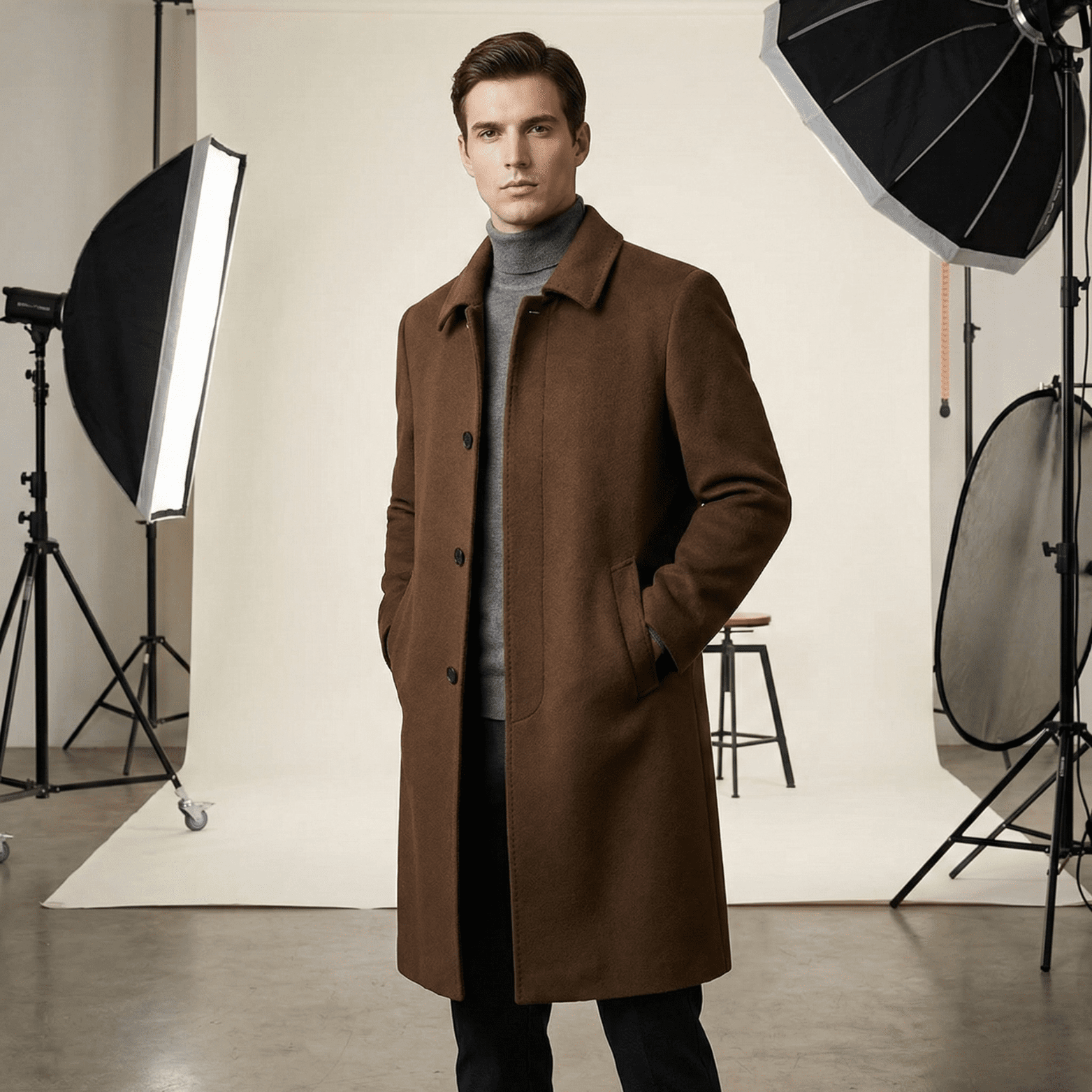 Men’s Long Wool Overcoat Slim Fit – Luxury Business Coat - The Crew