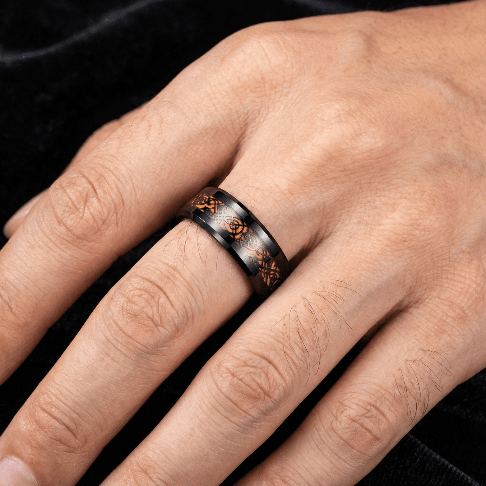 Men’s Dragon Ring Black Carbon Fiber Stainless Steel - The Crew