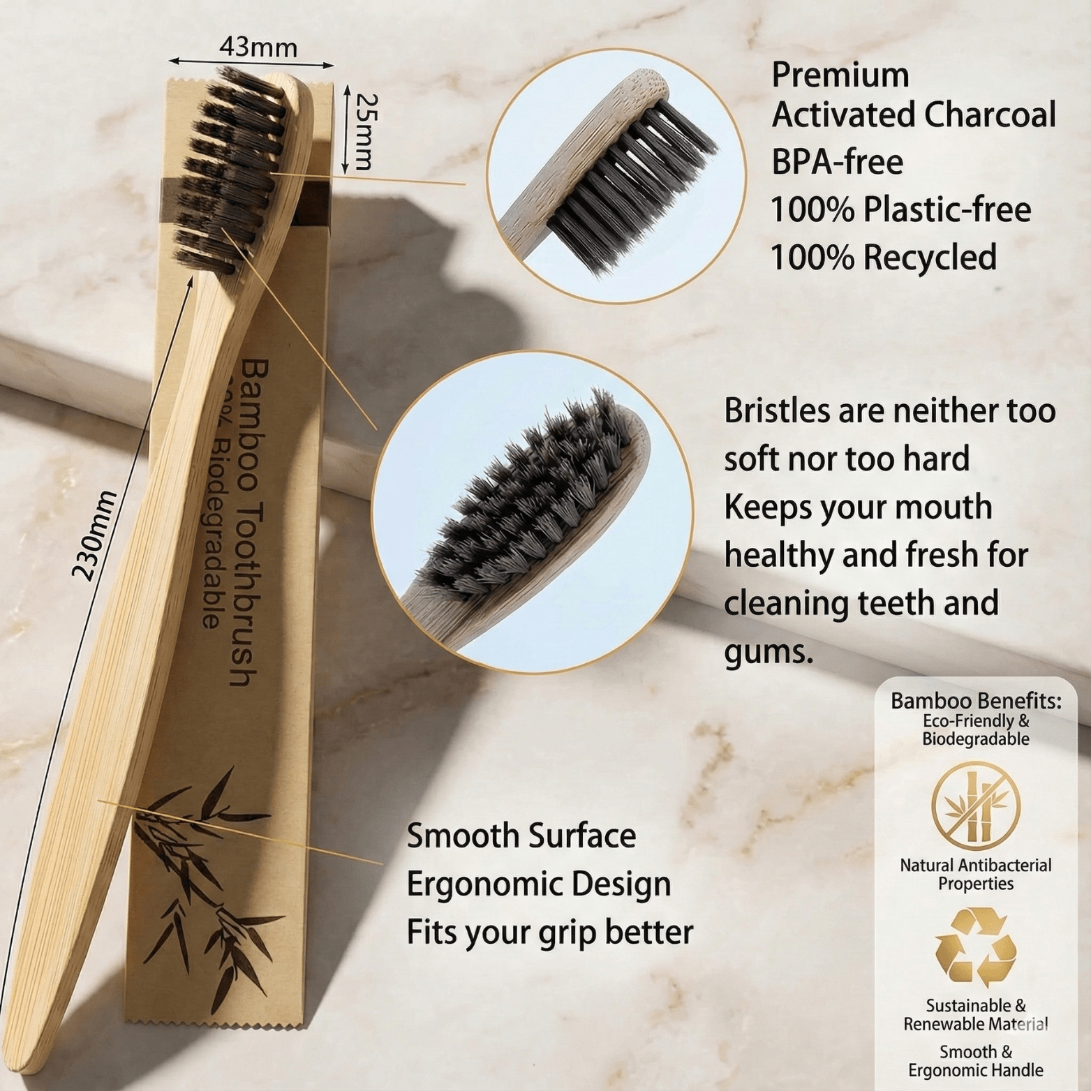 10 - Pack Bamboo Charcoal Toothbrushes Soft Bristles - The Crew