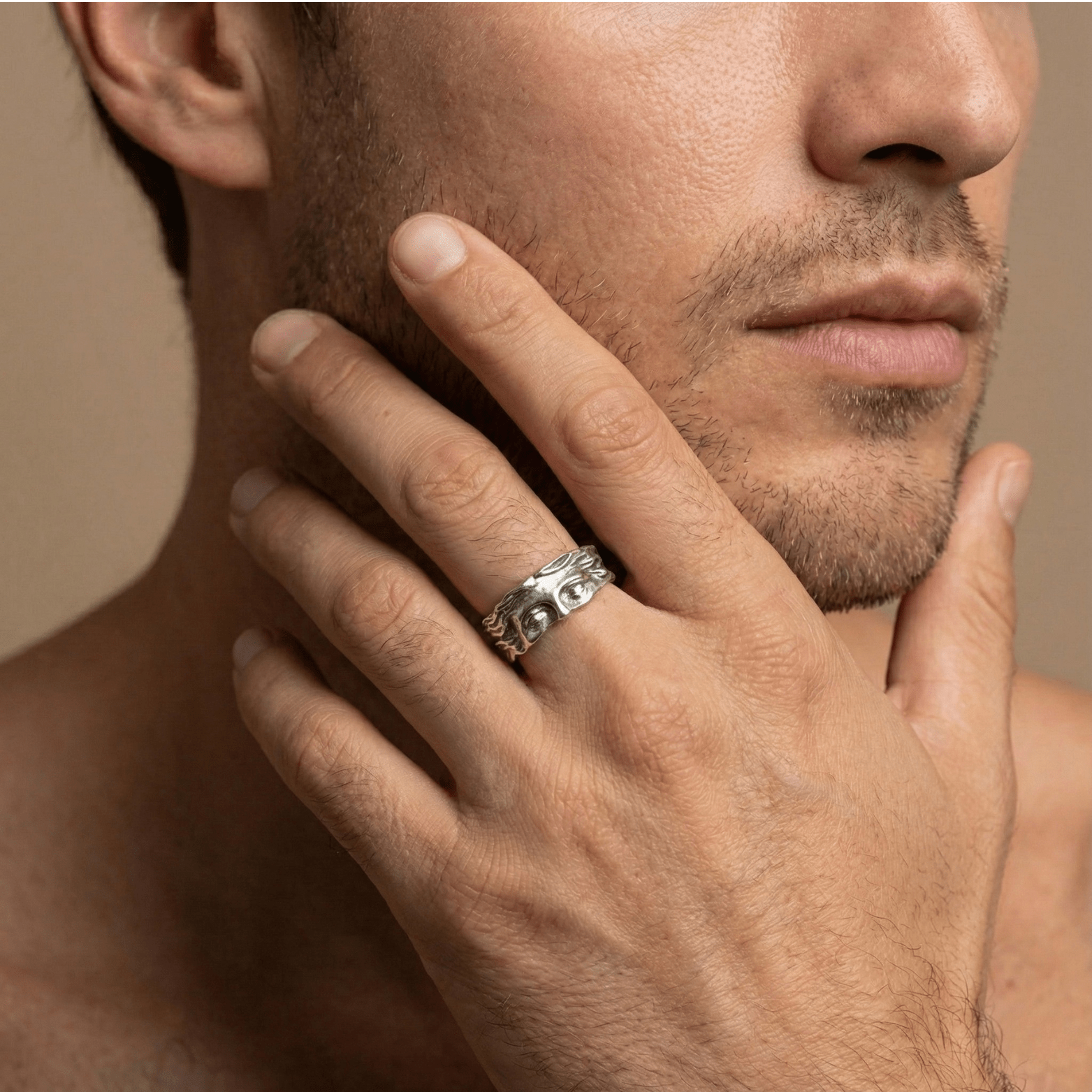 Men’s Venus Mask Adjustable Vintage Carved Ring - The Crew