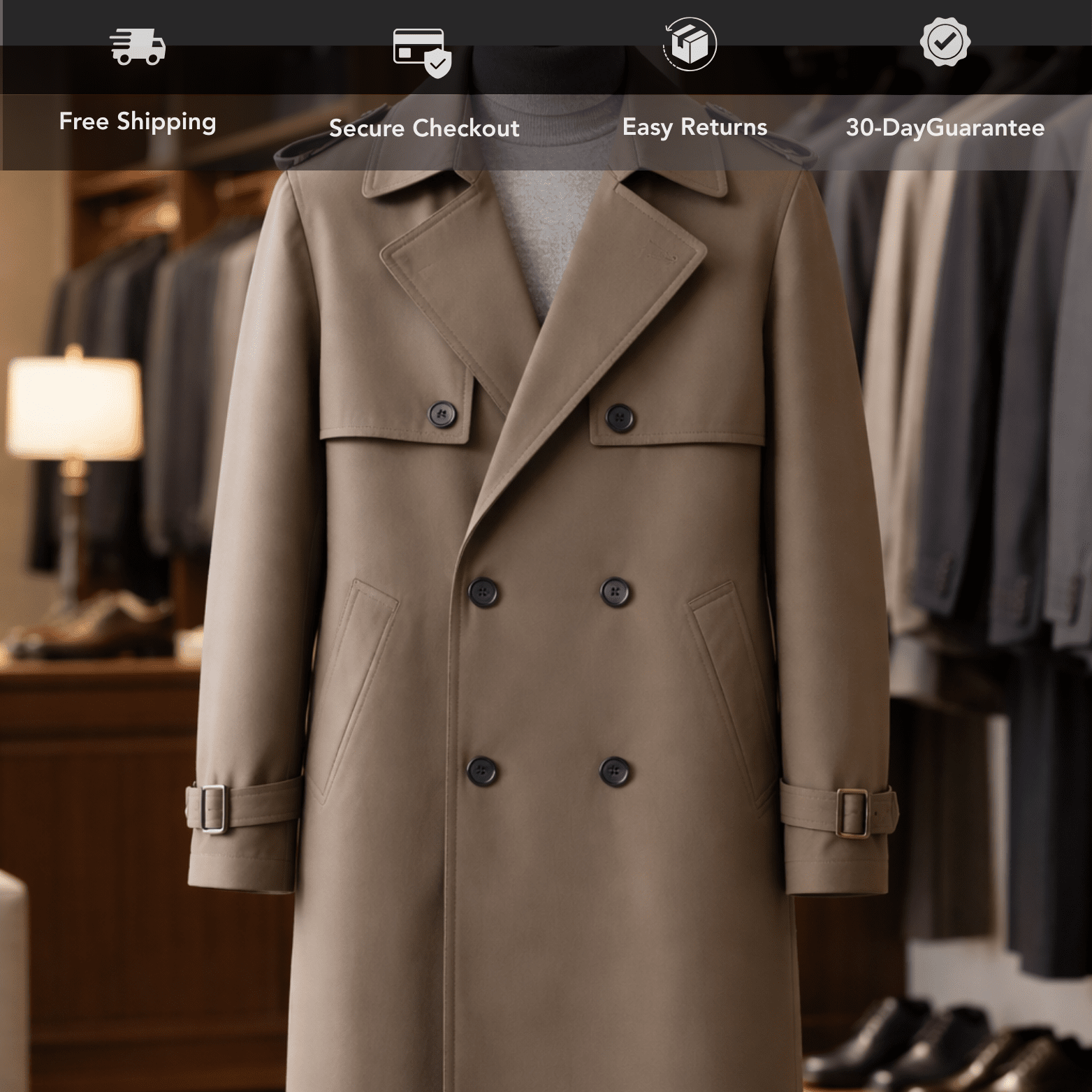 Men’s Extended - Length Trench Coat Windproof Business Style - The Crew