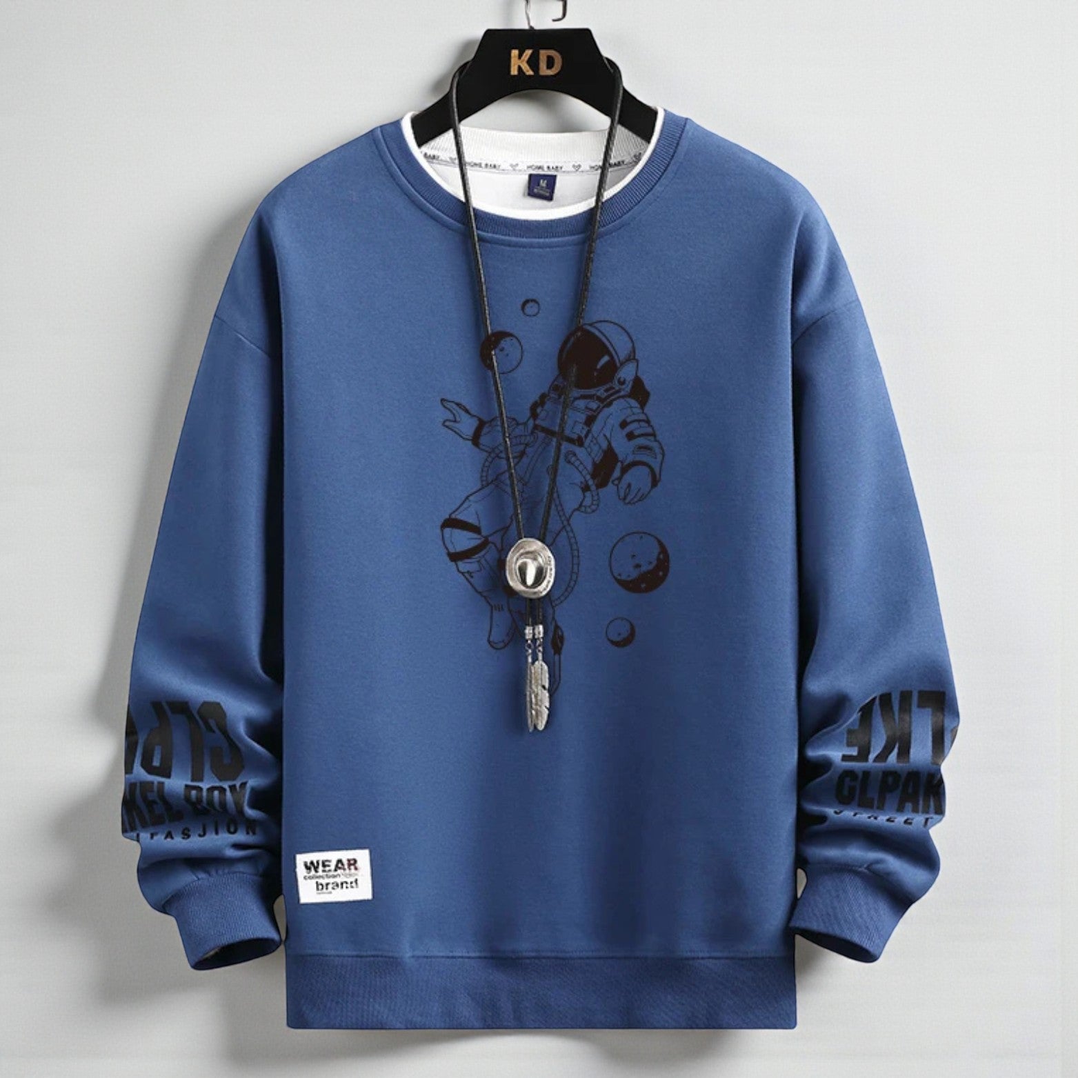 Men’s Moon Print Sweatshirt Blue Detailed Print – The Crew
