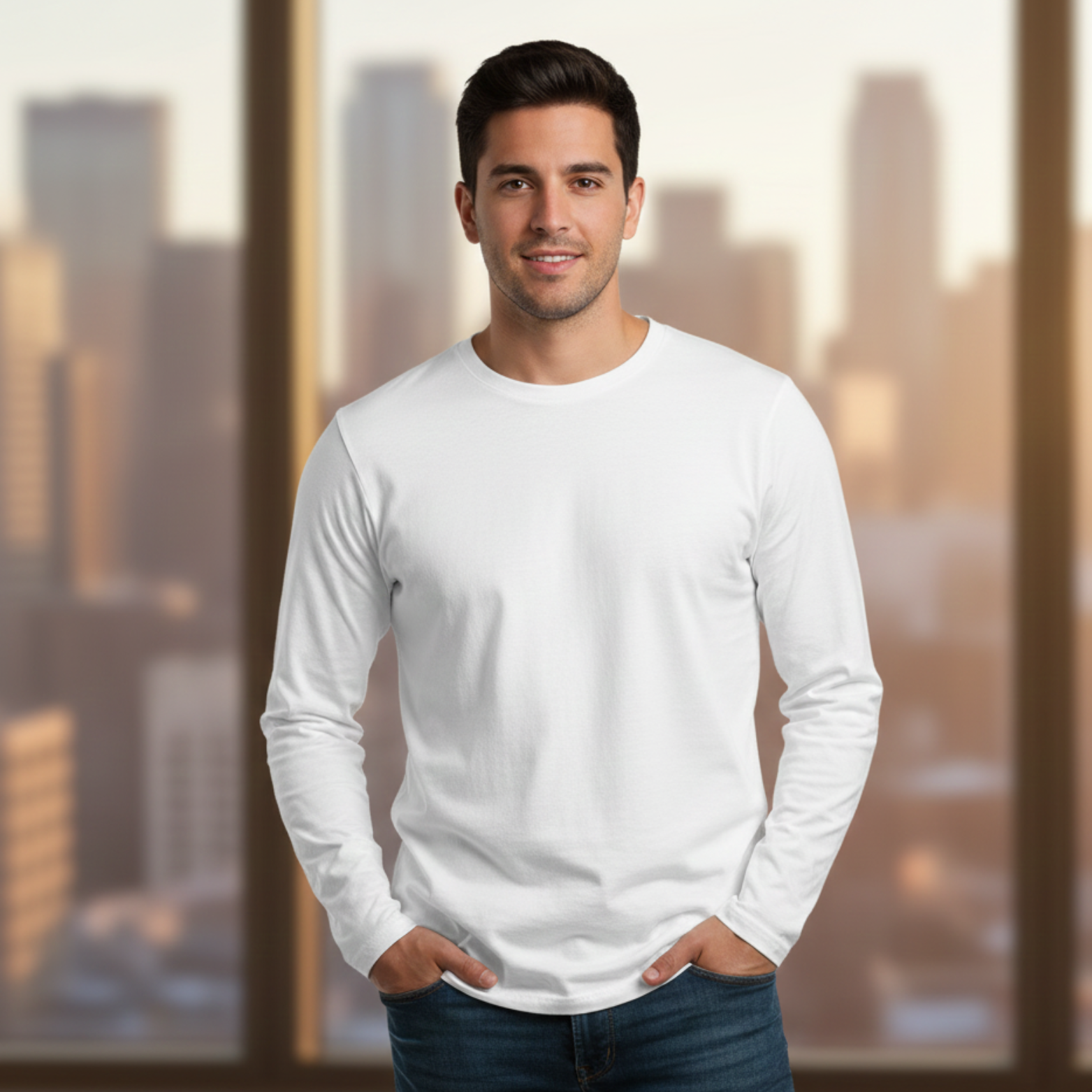 Premium Cotton Long Sleeve Tee Collar Detail – The Crew