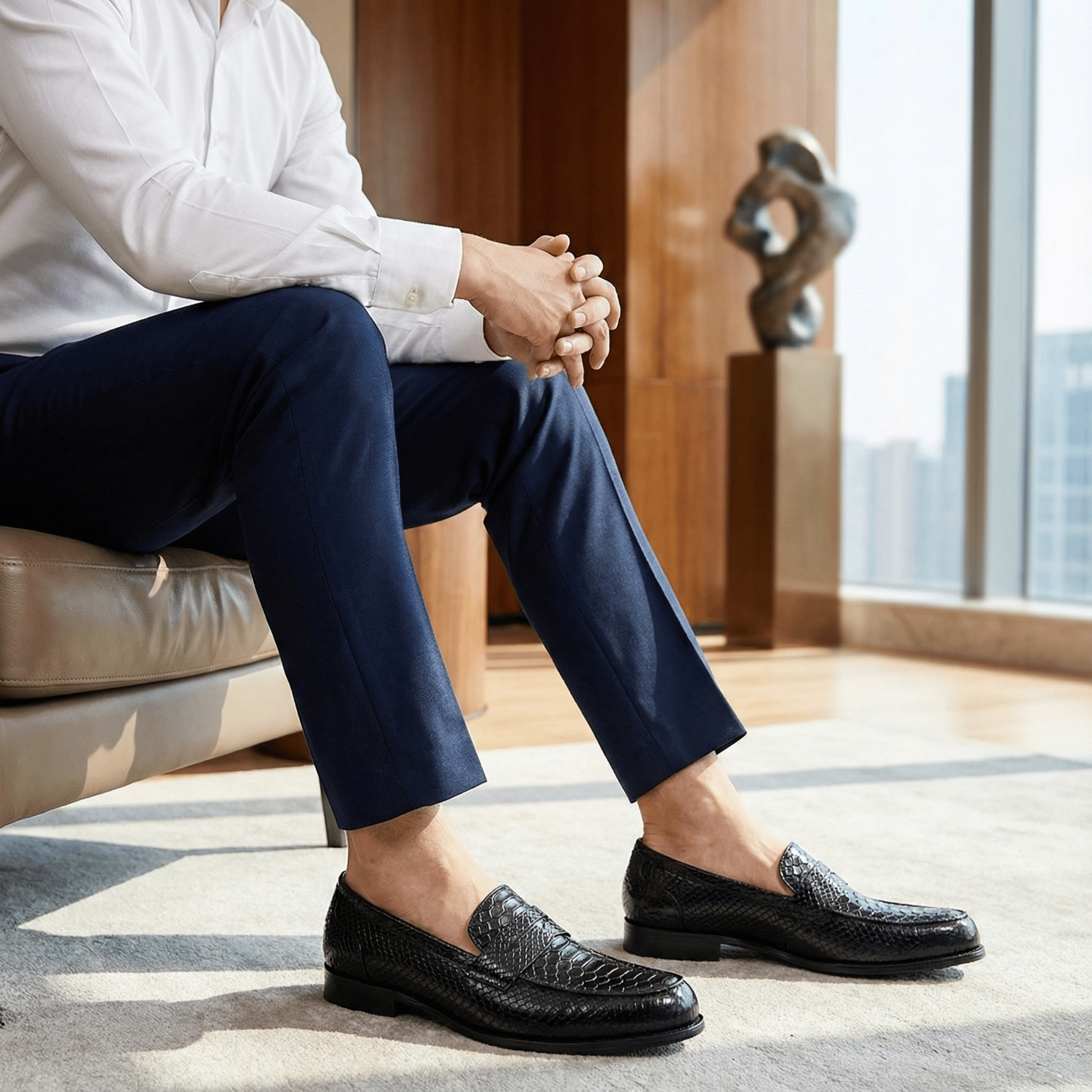 Men’s Premium Snake - Print Loafers – Luxury Slip - On - The Crew