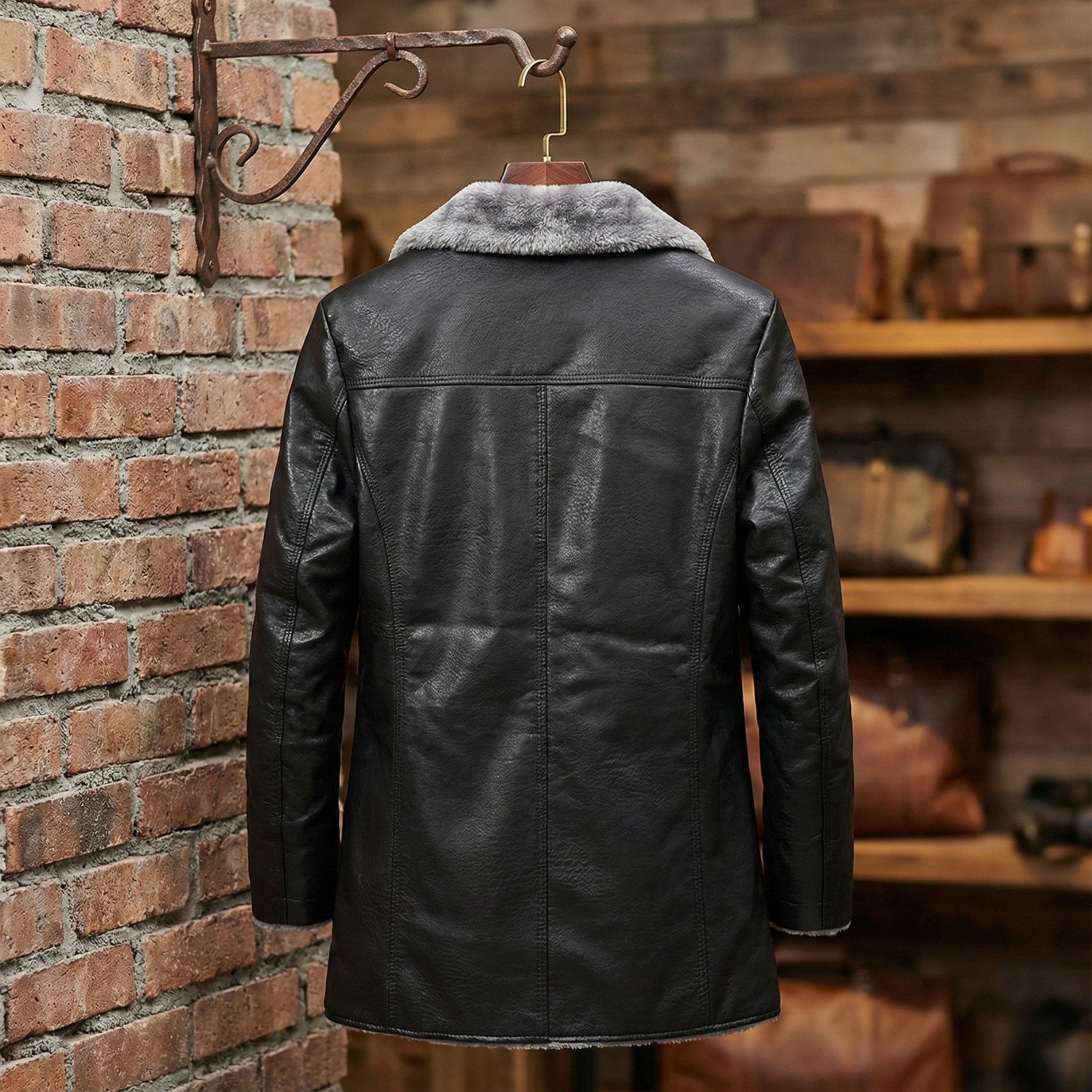 Men’s Faux Leather Jacket Back View Street Style – The Crew