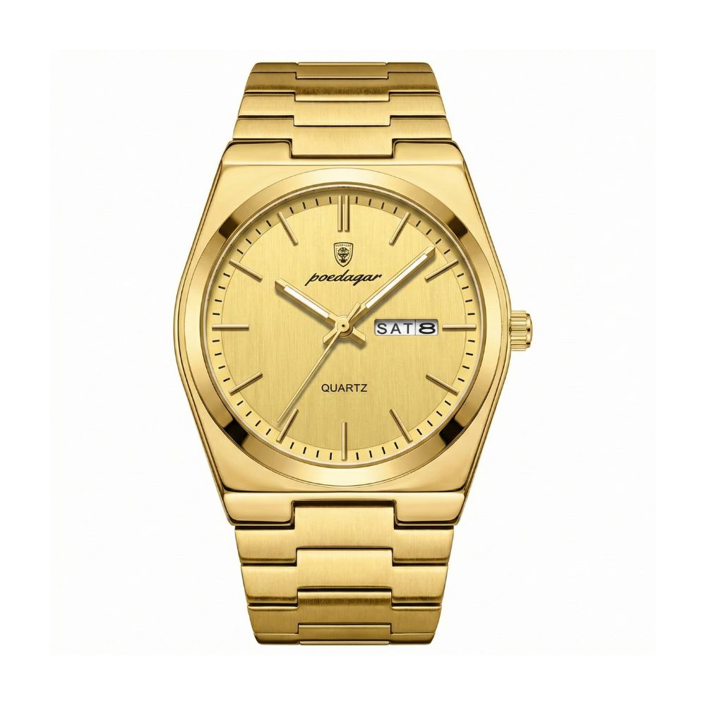 POEDAGAR 930 Luxury Casual Watch Gold Dial Front – The Crew