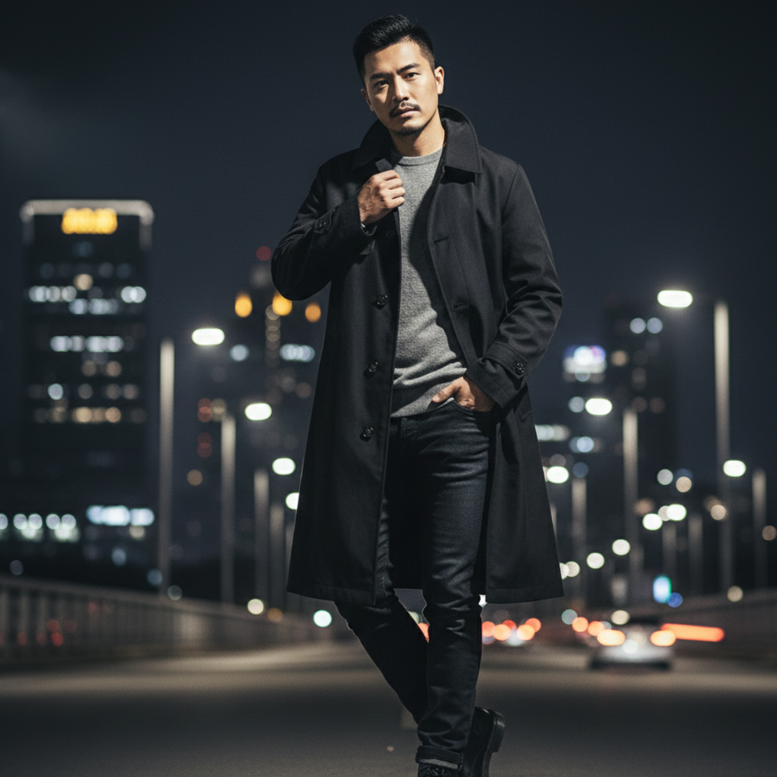 Men oversized trench coat night city outfit โ The Crew