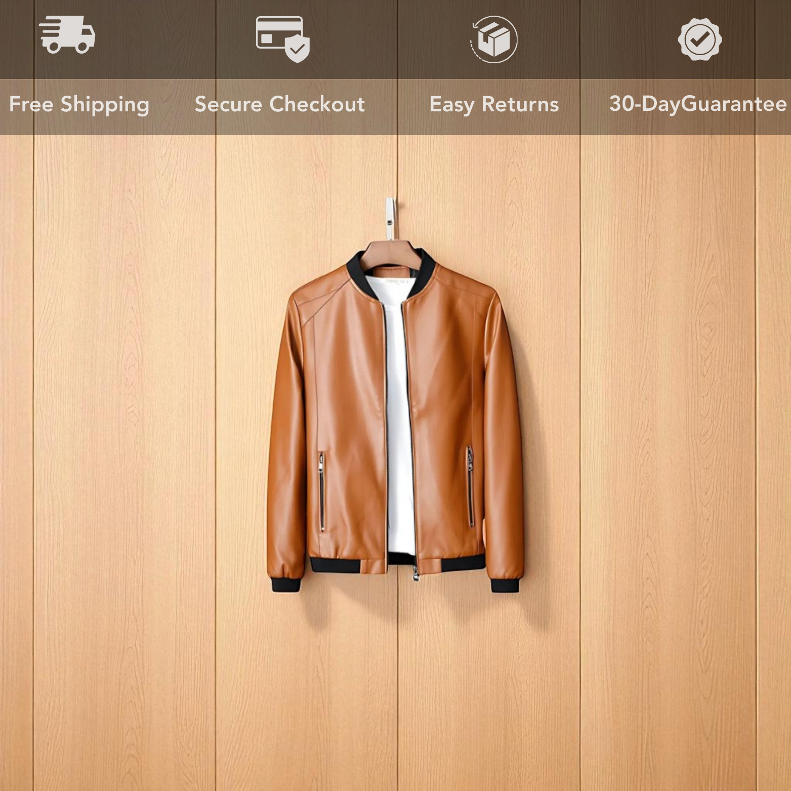 Men’s PU leather jacket lifestyle display – The Crew