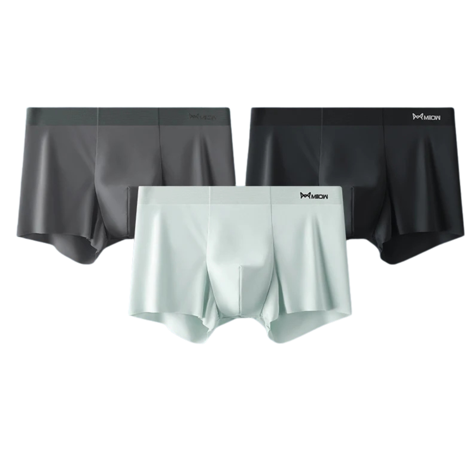 Men’s Ice Silk Boxers Gray Black Mint Set Front – The Crew