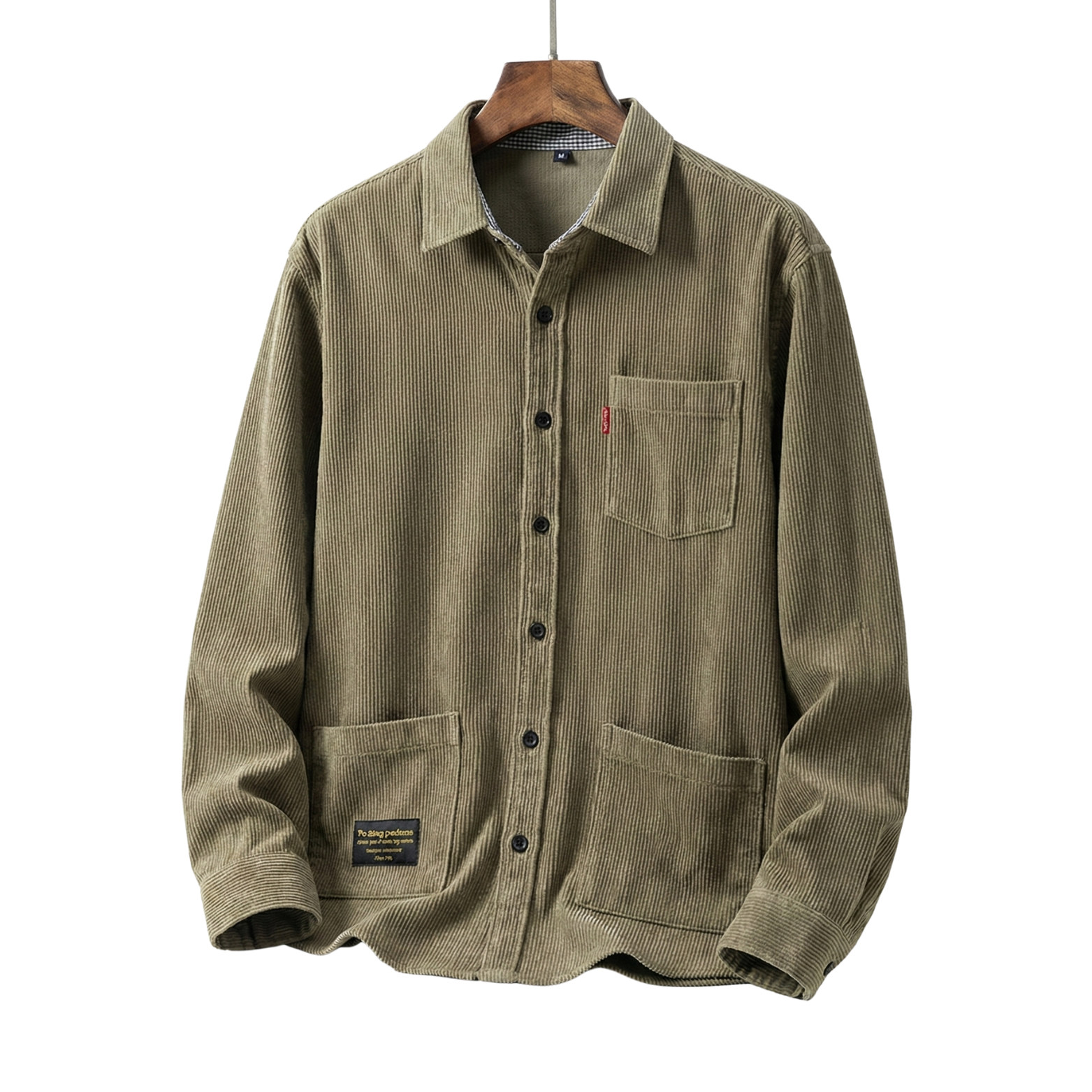 Men’s Khaki Corduroy Workwear Shirt Front View – The Crew