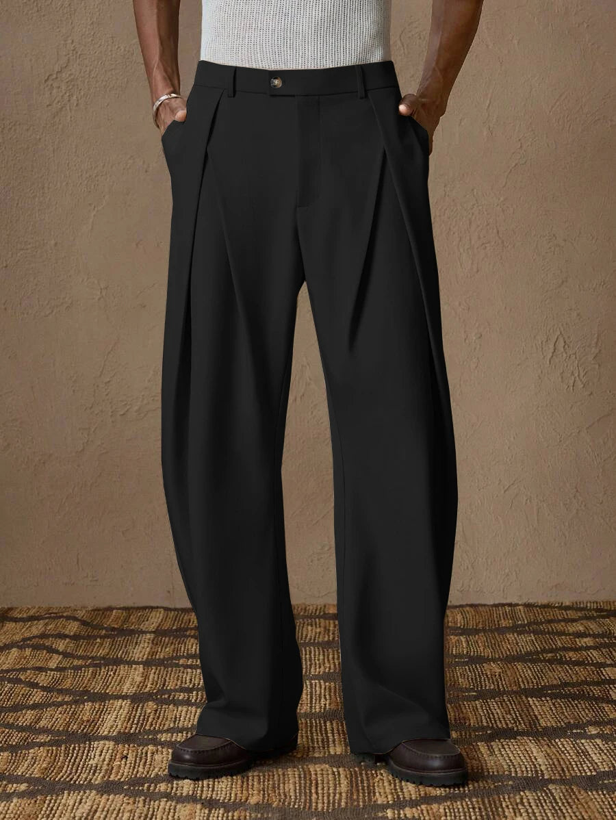 Front view of men's business casual black trousers showing the premium fabric and fit