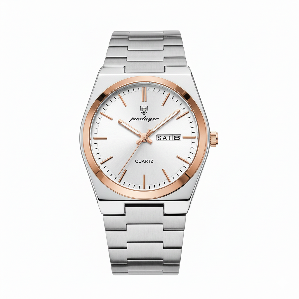 POEDAGAR 930 Luxury Casual Watch Silver Dial Front – The Crew