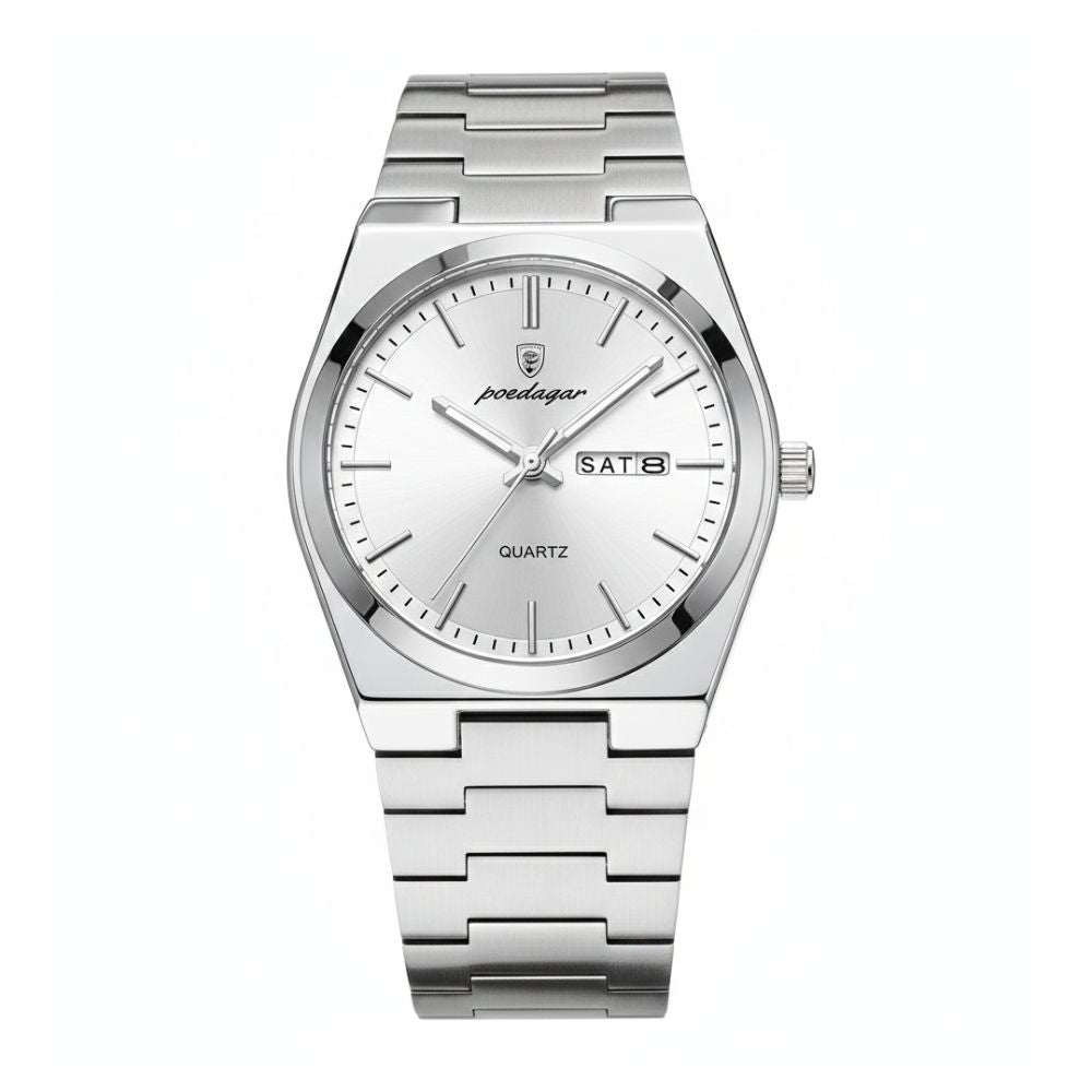 POEDAGAR 930 Luxury Casual Watch Silver Dial Wrist Shot – The Crew