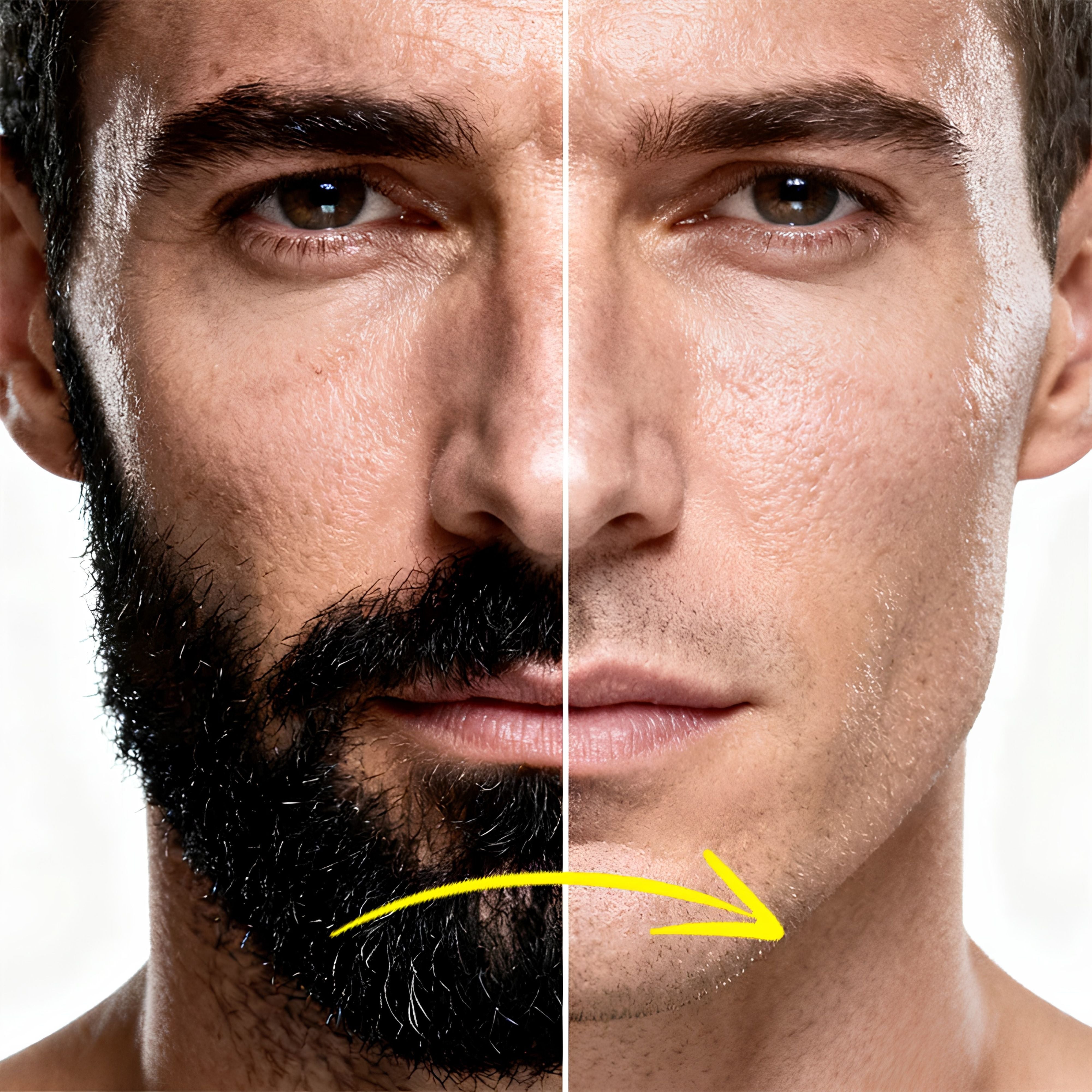 Before and after effect of using Sevich gel showing a smooth, clean-shaven face without redness or irritation