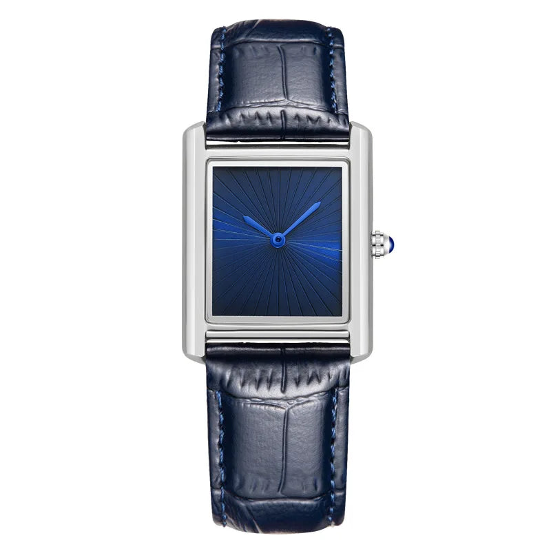 ZBJP fashion quartz watch showcasing a silver alloy case, deep navy blue dial, and matching blue crocodile-embossed leather strap