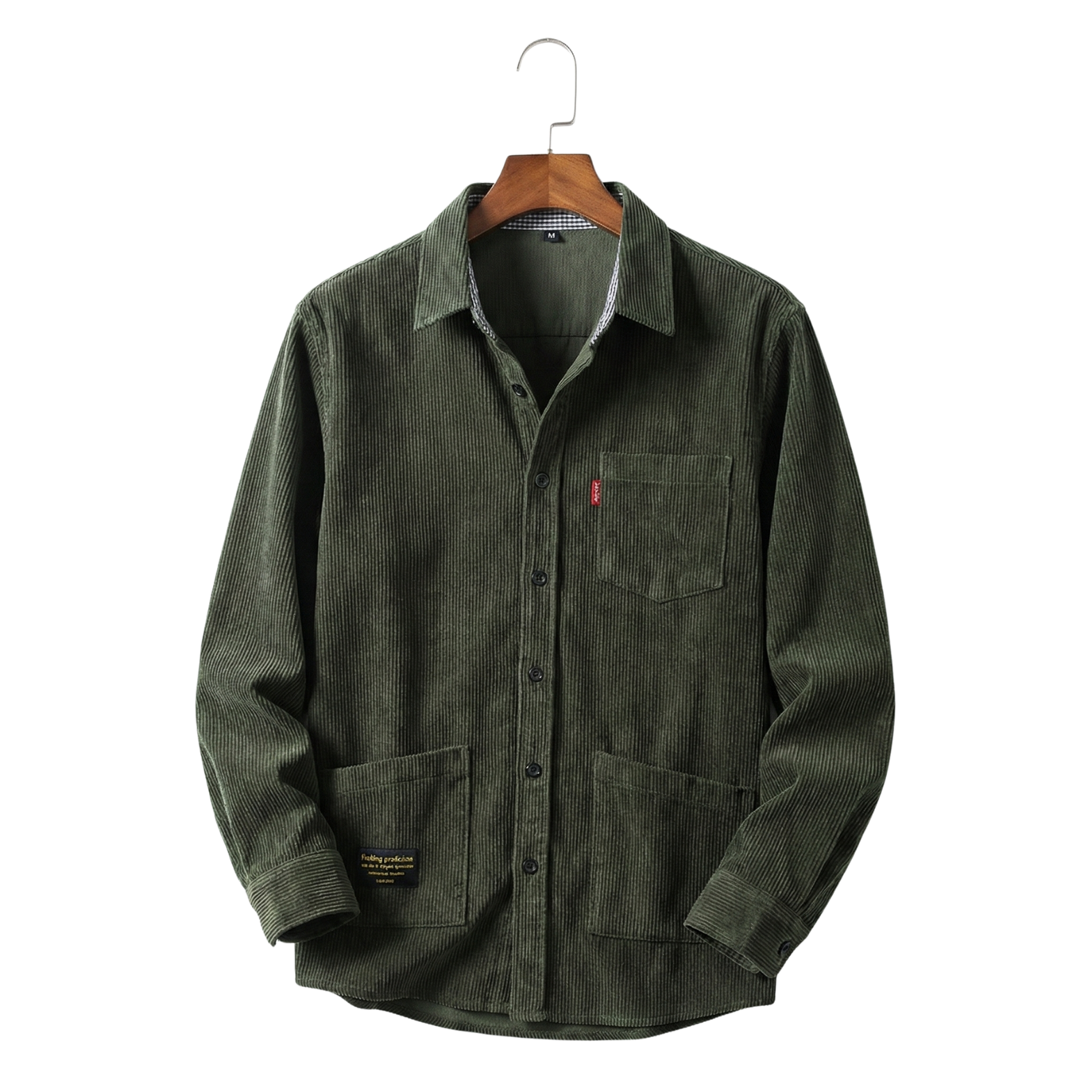 Men’s Green Corduroy Workwear Shirt Front View – The Crew