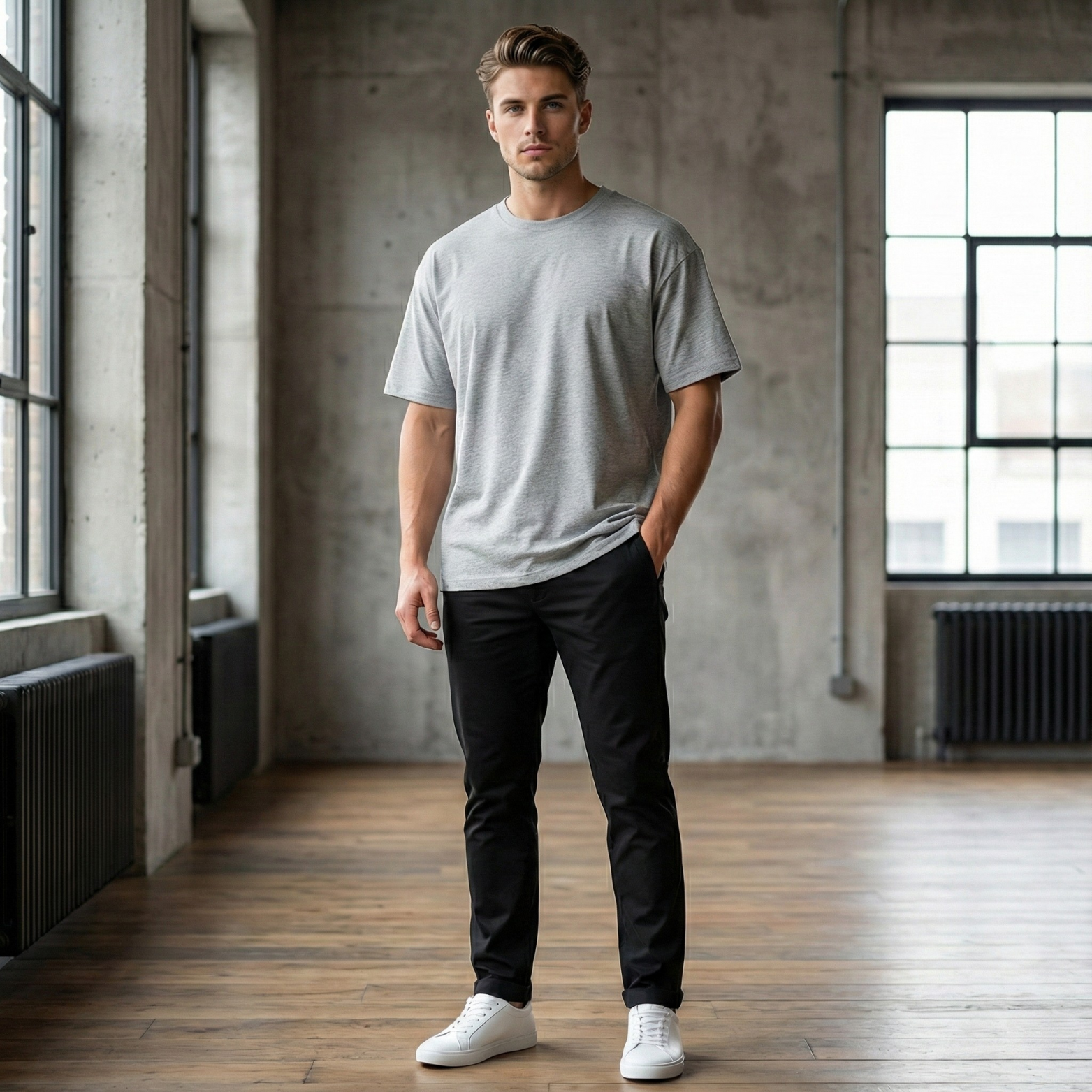 Men’s Oversized Gray Cotton T-Shirt Outfit – The Crew