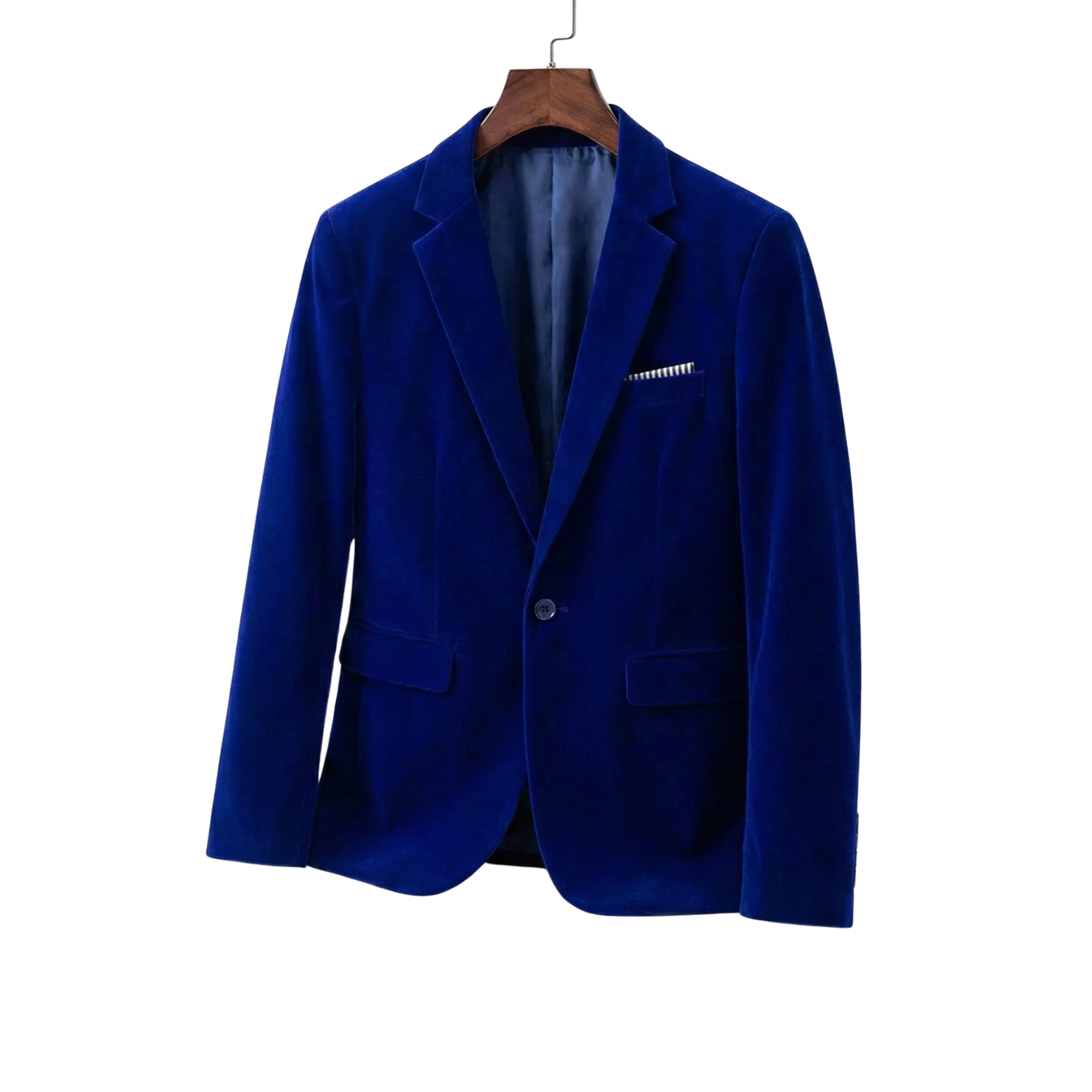 Royal blue velvet blazer front view men – The Crew