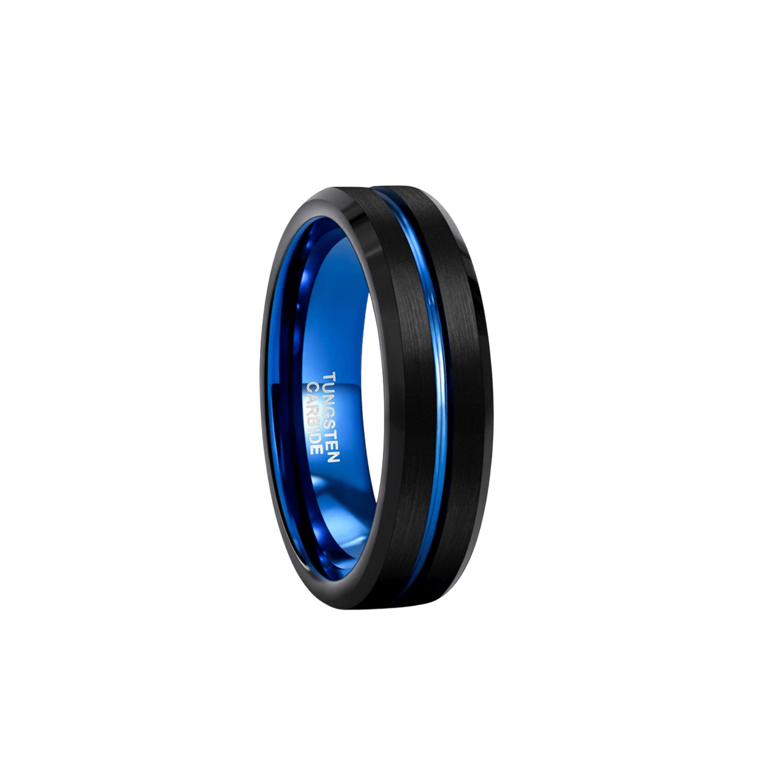 Men’s Blue Line Tungsten Carbide Wedding Ring Black - The Crew