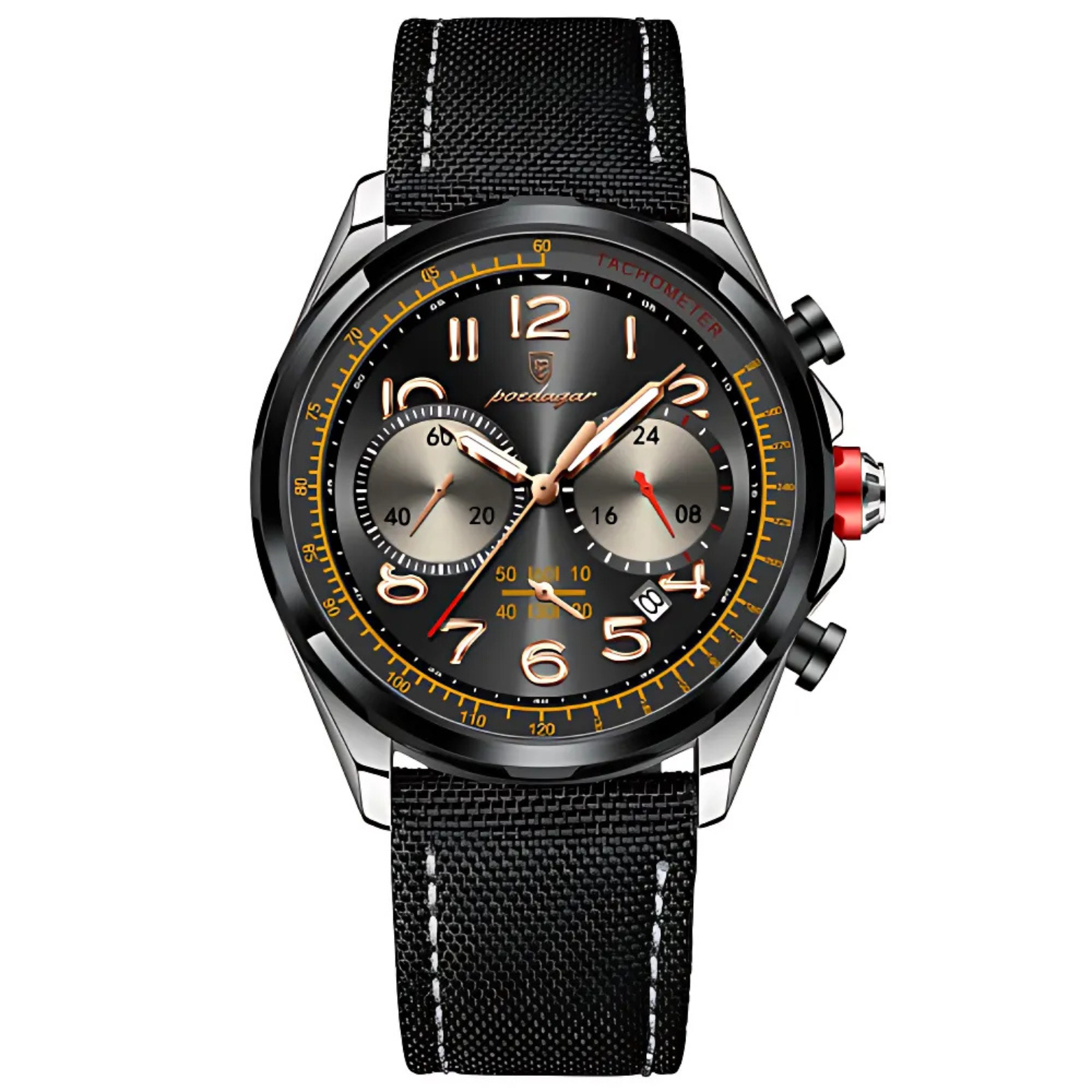 POEDAGAR 862 Leather Chronograph Black Dial Wrist – The Crew