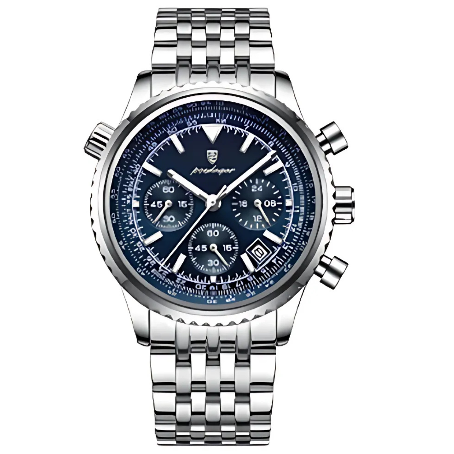 POEDAGAR 960 Military Chronograph Silver Dial Front – The Crew