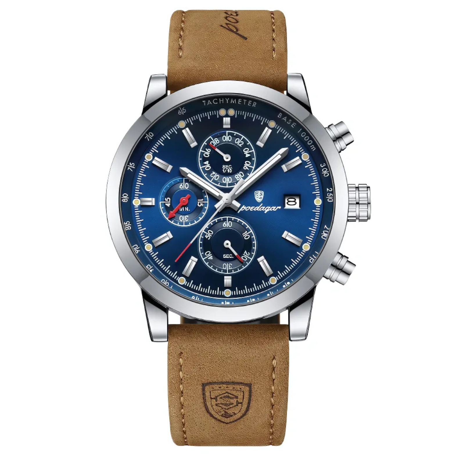 POEDAGAR 932 Leather Chronograph Blue Dial – The Crew